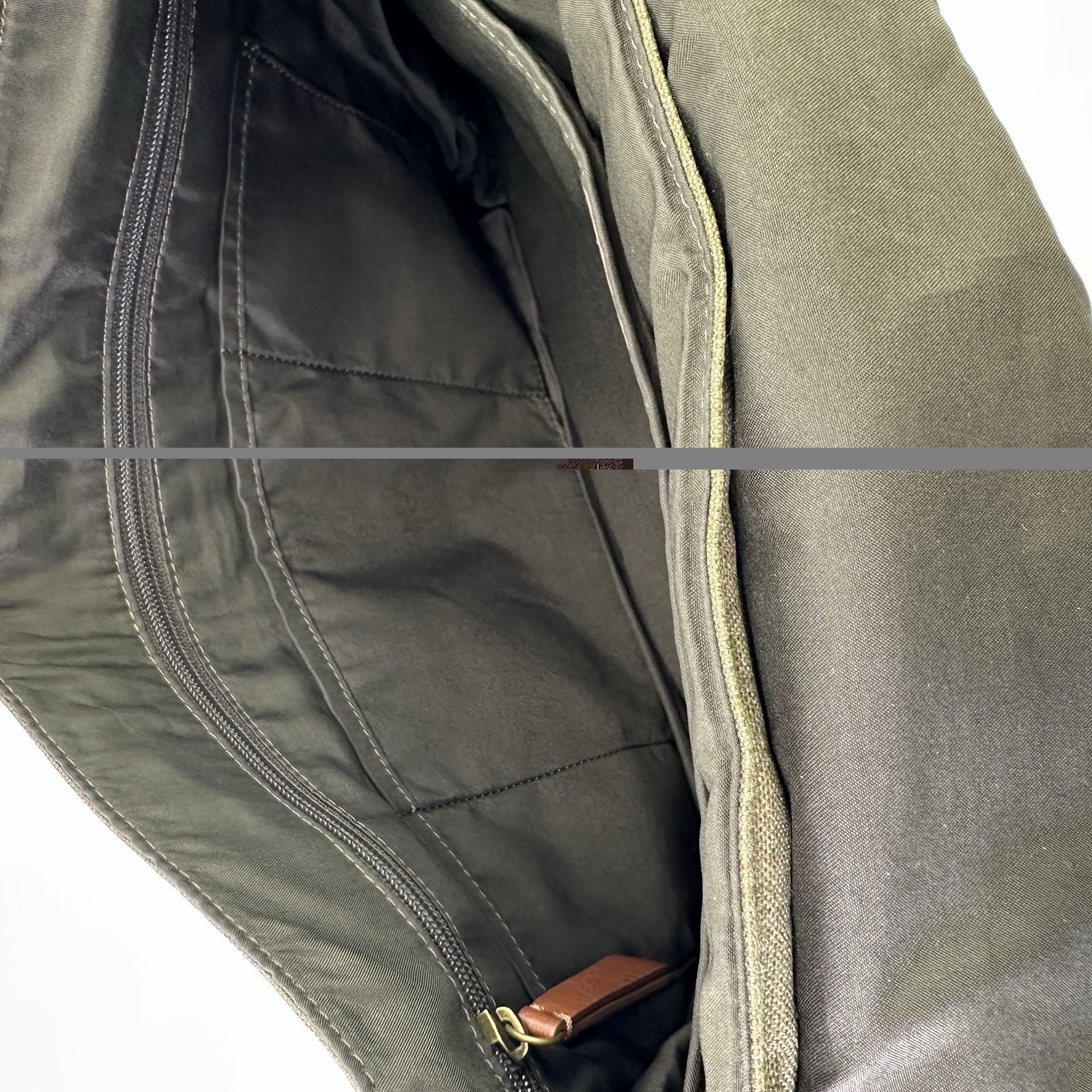Fossil Green Brown Canvas Laptop Messenger Bag with Adjustable Strap and Pockets
