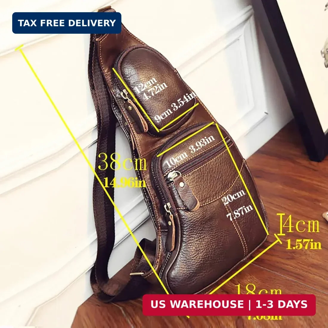 Vintage Leather Sling Bag Backpack for Men Crossbody Shoulder Chest DayPack Back