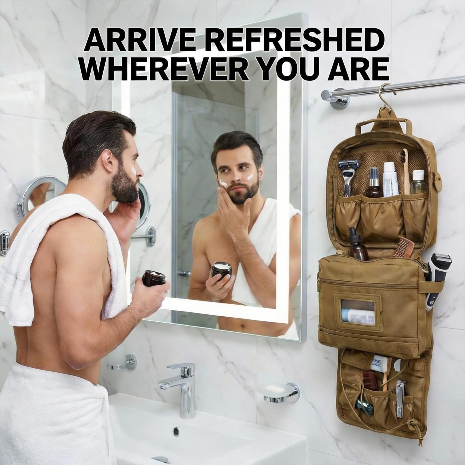 Brown Tactical Mens Toiletry Travel Bag Bathroom Organizer