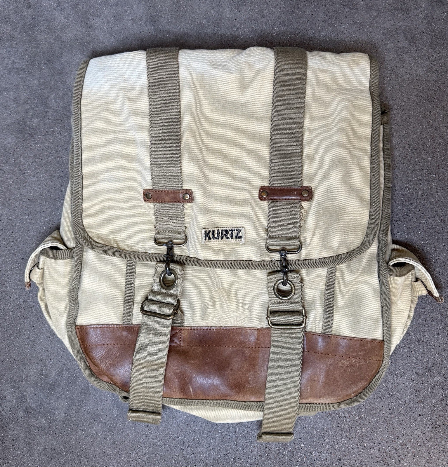 A. Kurtz Maplewood Courier Backpack Cotton Canvas Military Rucksack Leather Trim
