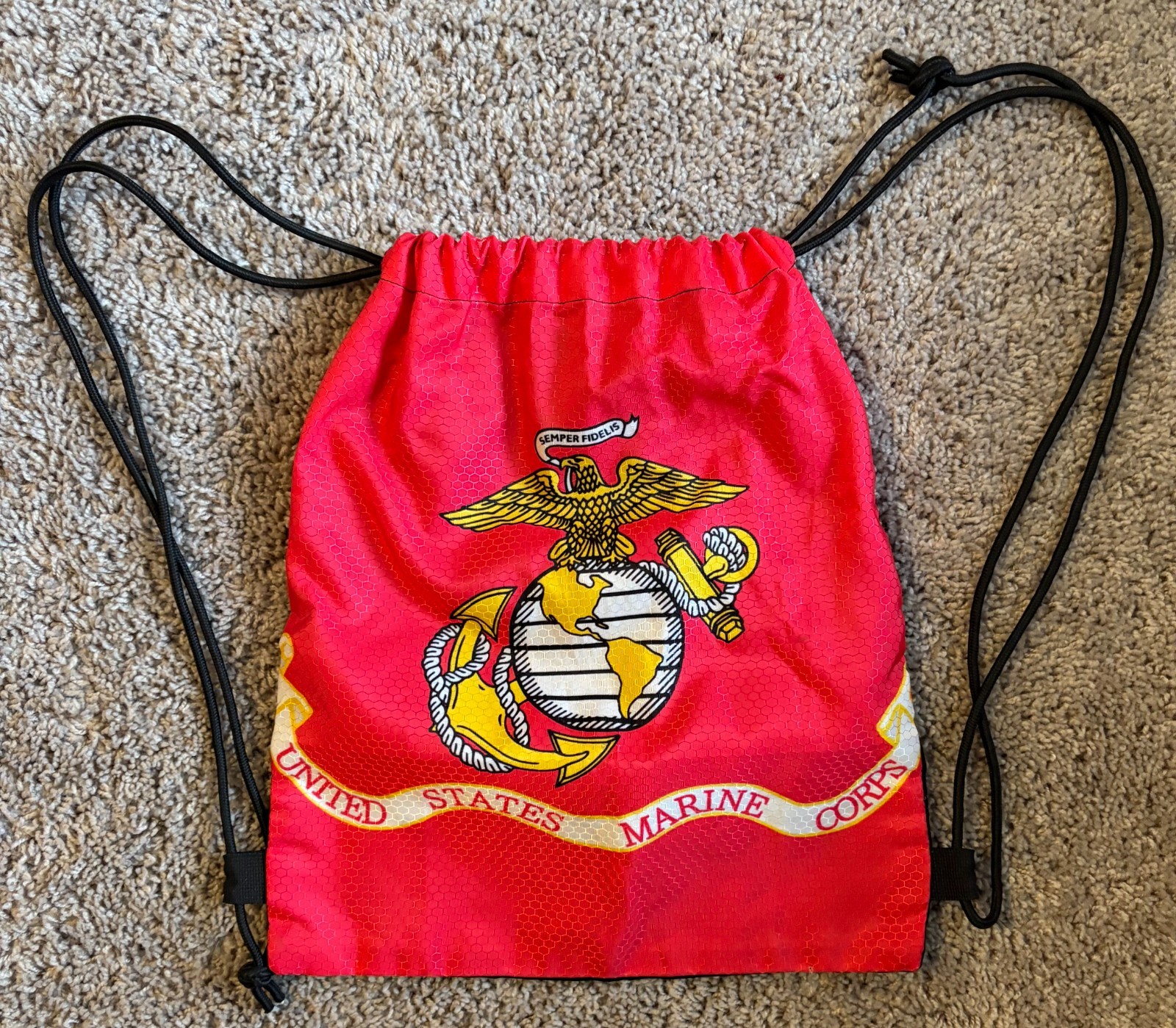 United States Marine Corps Red Black Eagle, Globe & Anchor Logo Drawstring Bag