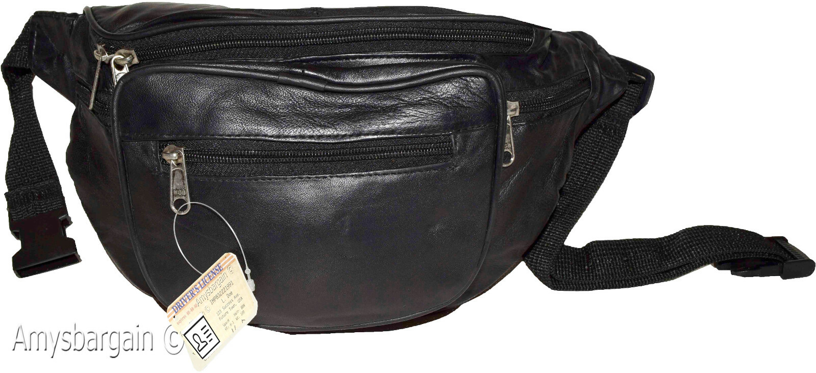 New Large Leather waist pouch. Black waist bag, leather bag, Jumbo Fanny pack BN