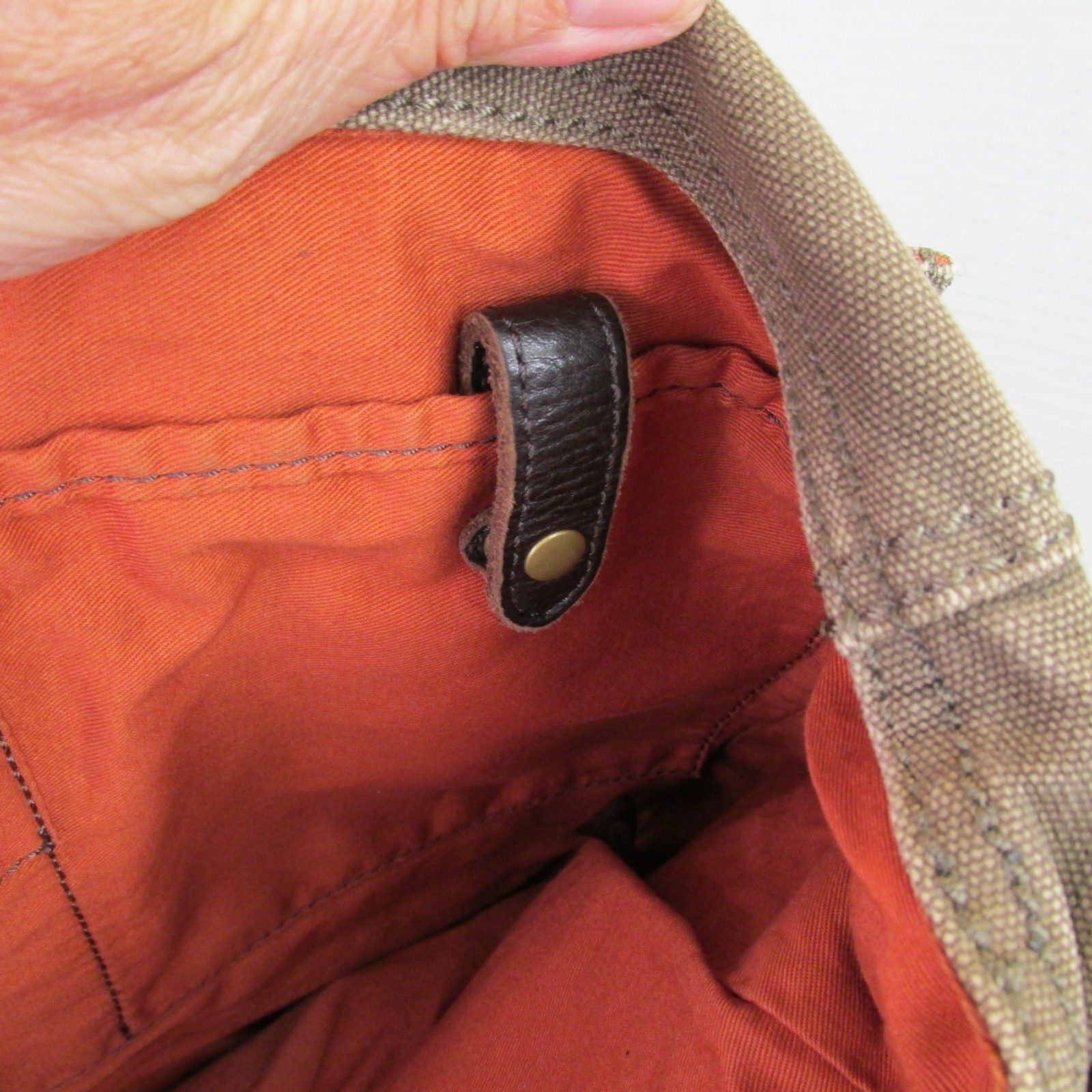 Fossil Estate Messenger Bag Olive Green Canvas Brown Leather Trim Crossbody