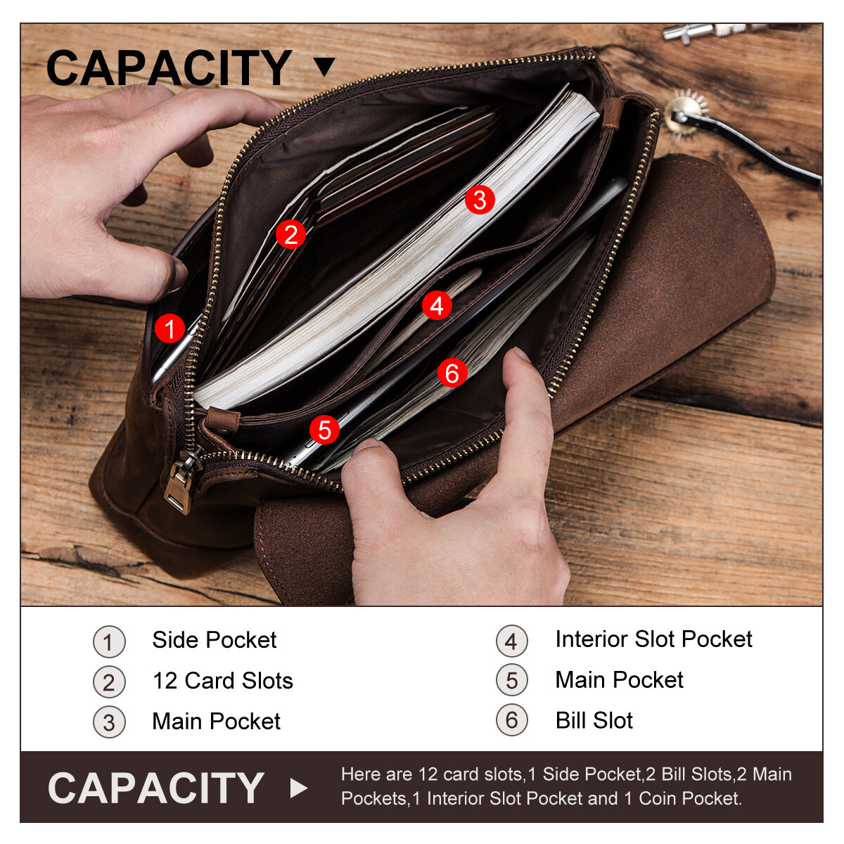 Men’s Leather Clutch Bag Wallet Cellphone 12 Card Holder Organizer Gifts