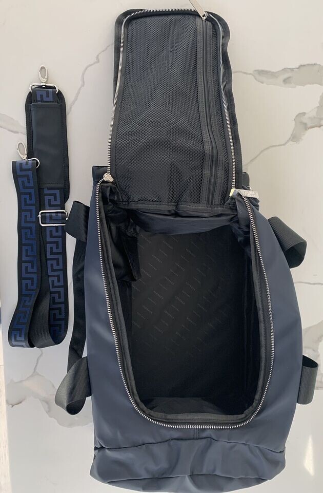 Versace Parfums Duffle dark blue Backpack faux leather gym Weekender travel Bag