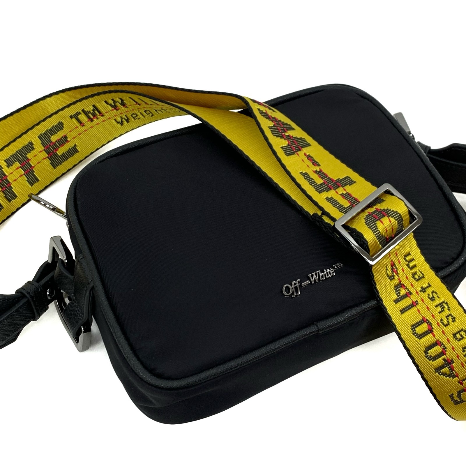 Off-White Small Logo Print Nylon Zipped Messenger Crossbody Bag Black