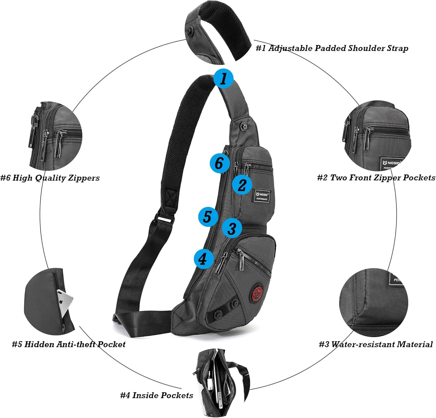 Sling Bag Chest Shoulder Backpack Crossbody Bags Casual/Outdoor