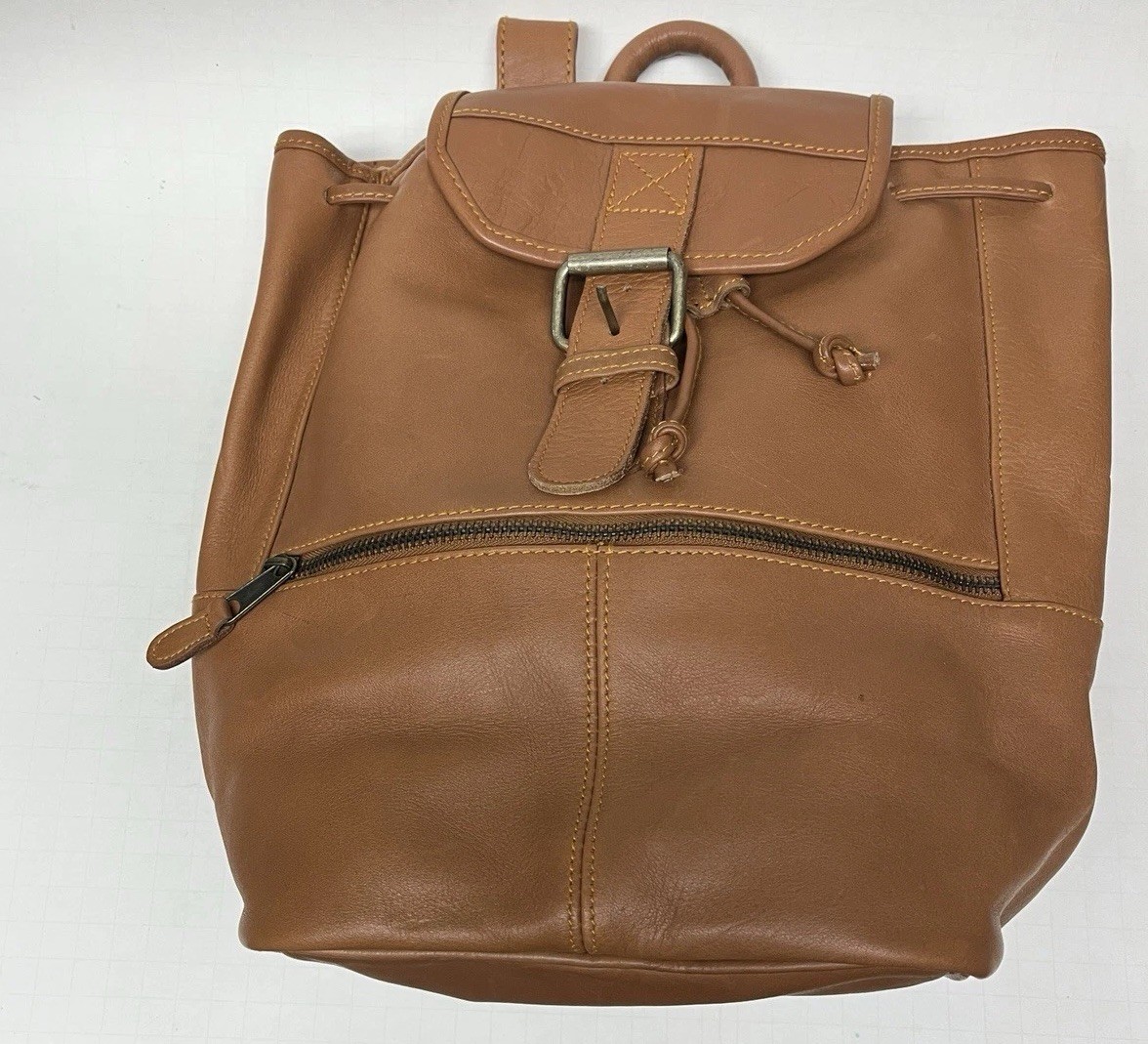 Vintage Marlboro Drawstring Buckle Leather Zip Backpack Purse Bag ~ Brown