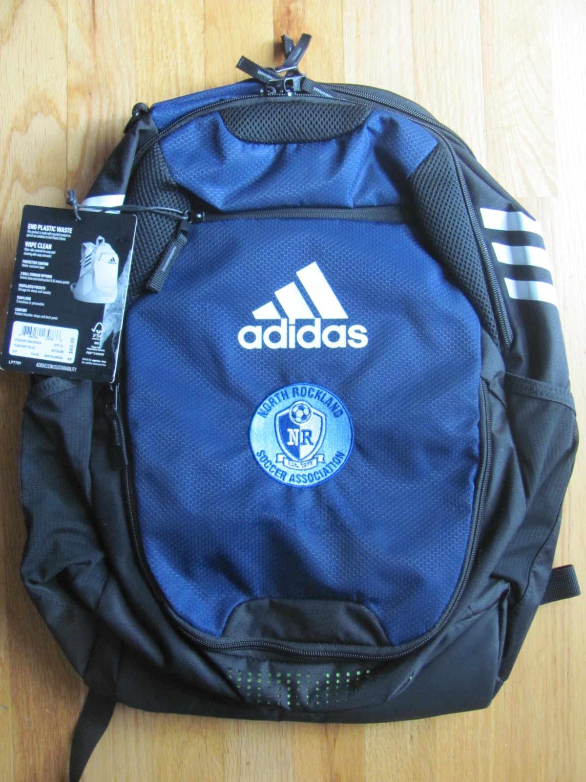 North Rockland Soccer Association, adidas Stadium 3 Team Backpack Navy Blue
