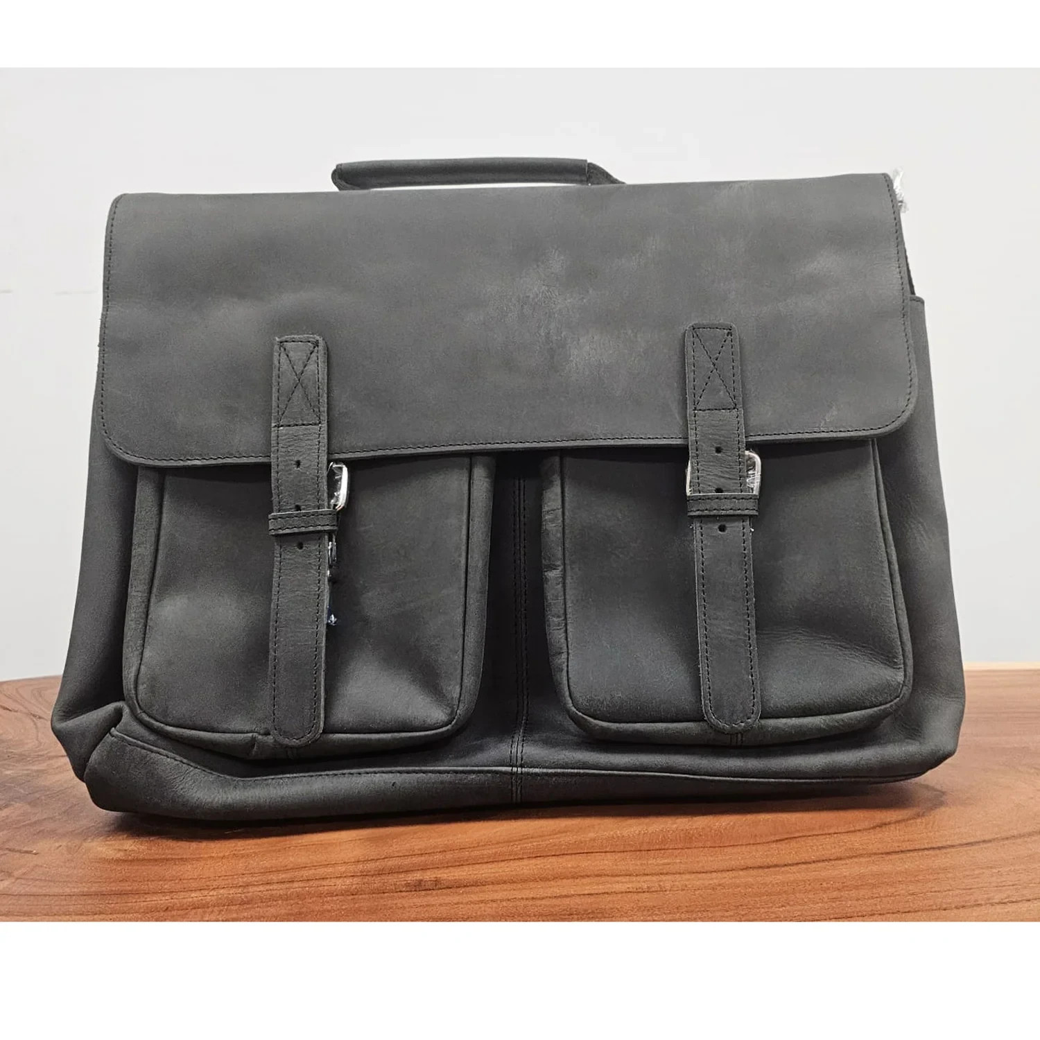 KomalC Black Leather Brief Case