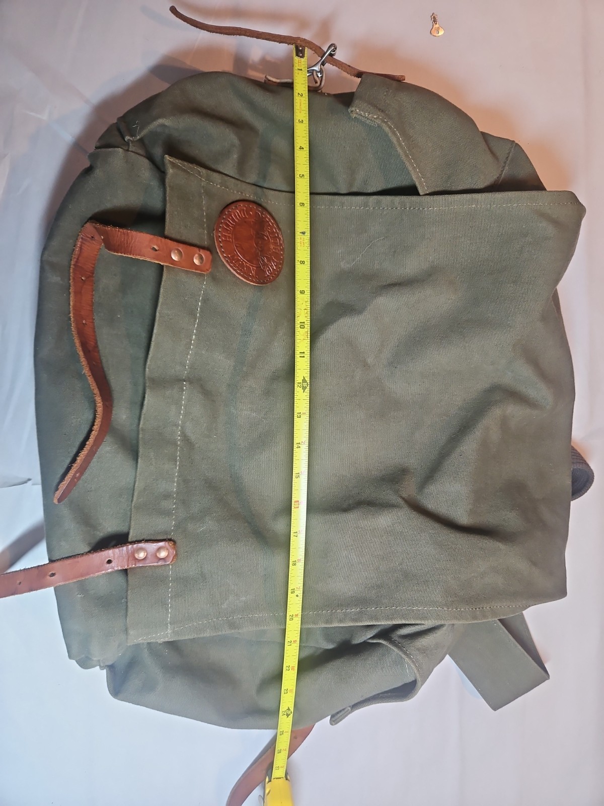 Vintage Duluth Pack Large Green Canvas Canoe Camping Backpack Leather Straps