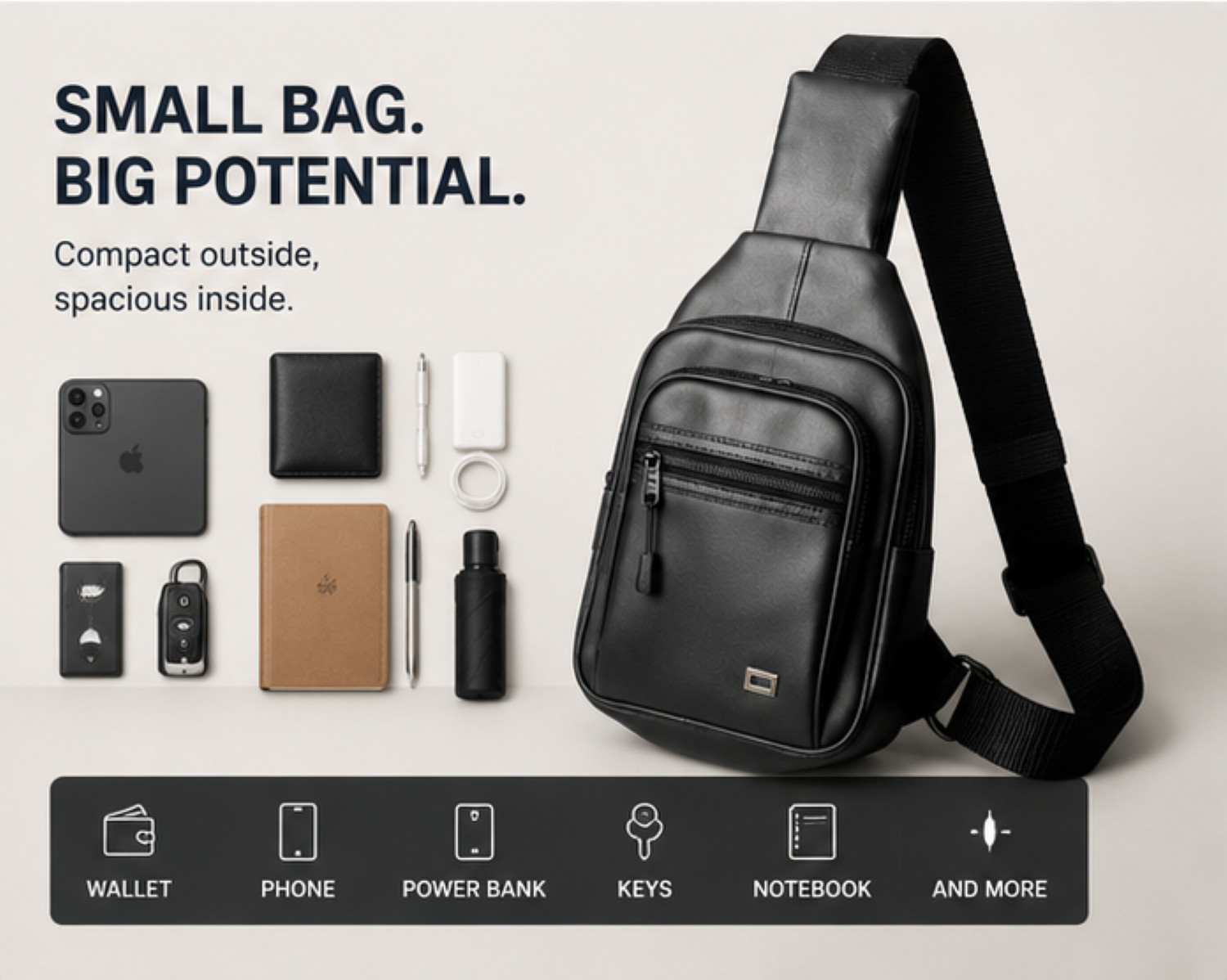 Crossbody Bag Small Sling Bag For Men Leather Bag Man Purse Slim Chest Backpack