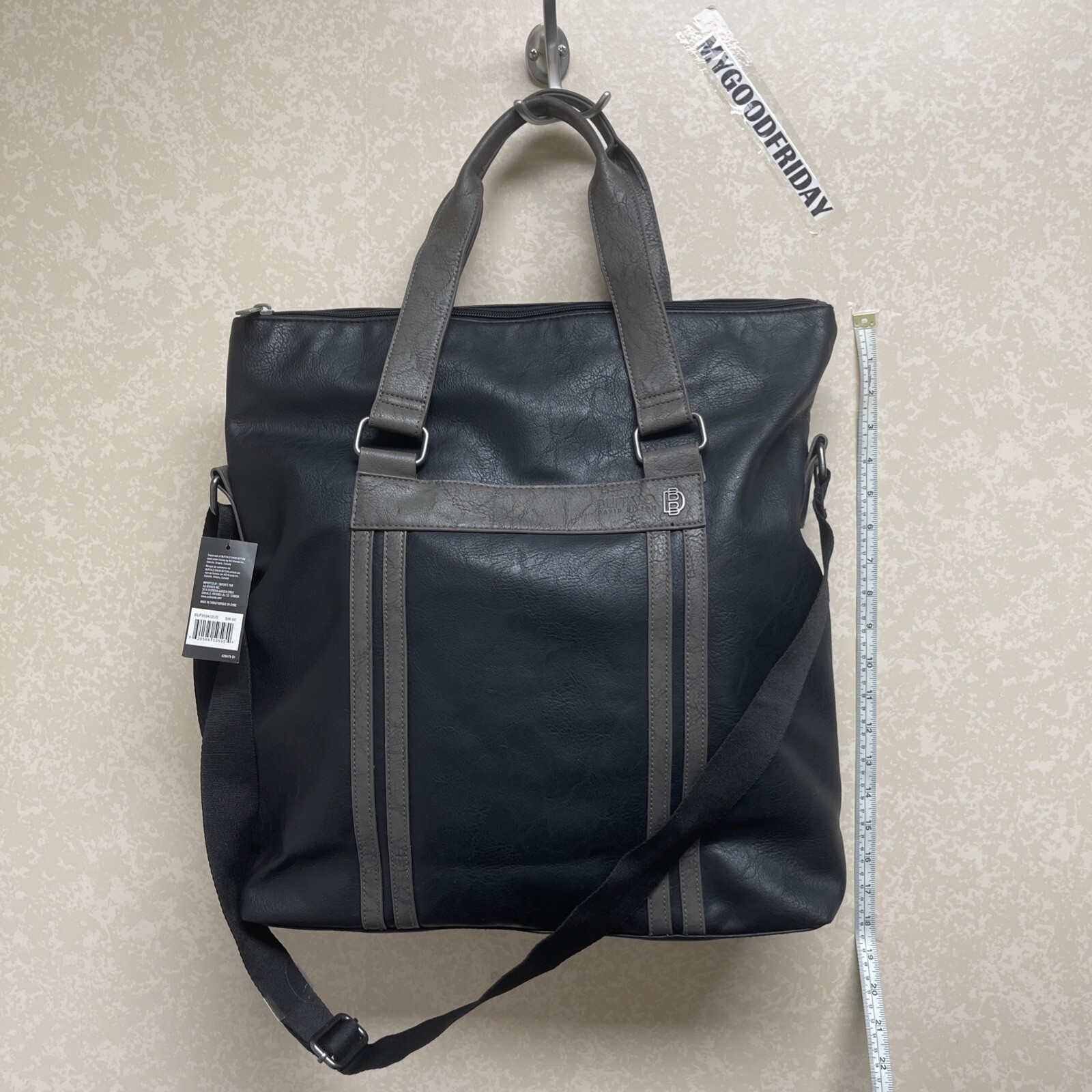 Buffalo Messenger Shoulder Bag Black/Grey Unisex 17”x17.5” 16”Laptop Pocket $99