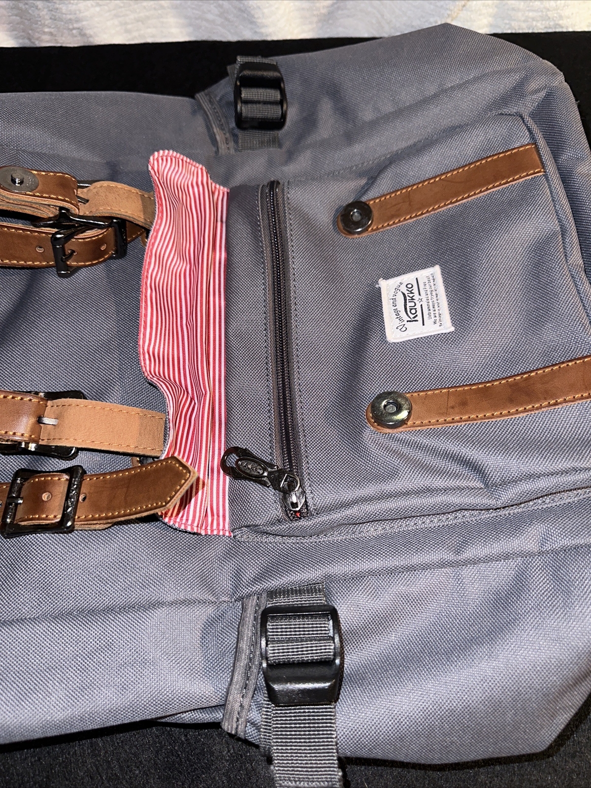 REAL! Kaukko Back Pack Vintage And Vogue Red Striped Lining Very Nice Large Size