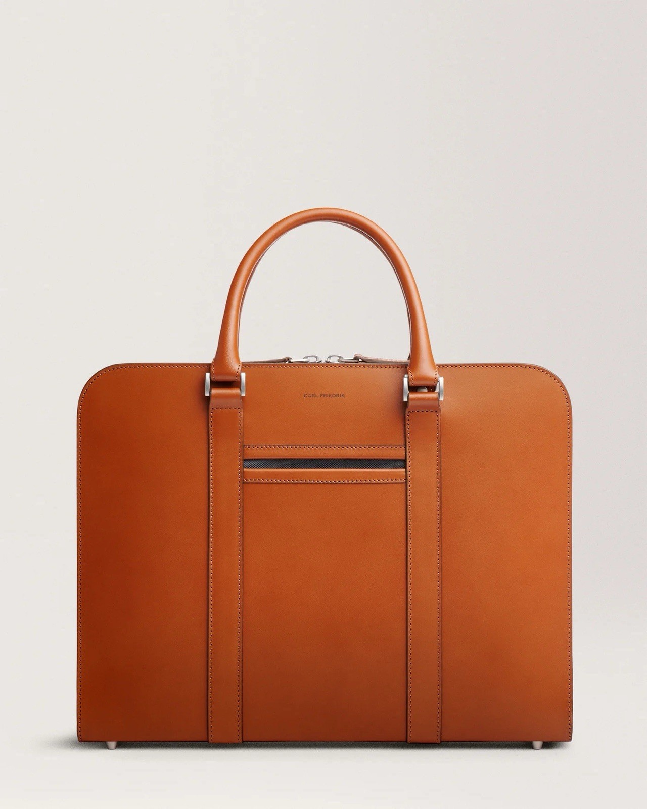 Carl Friedrik Palissy Single Zip Briefcase – Cognac Smooth Leather