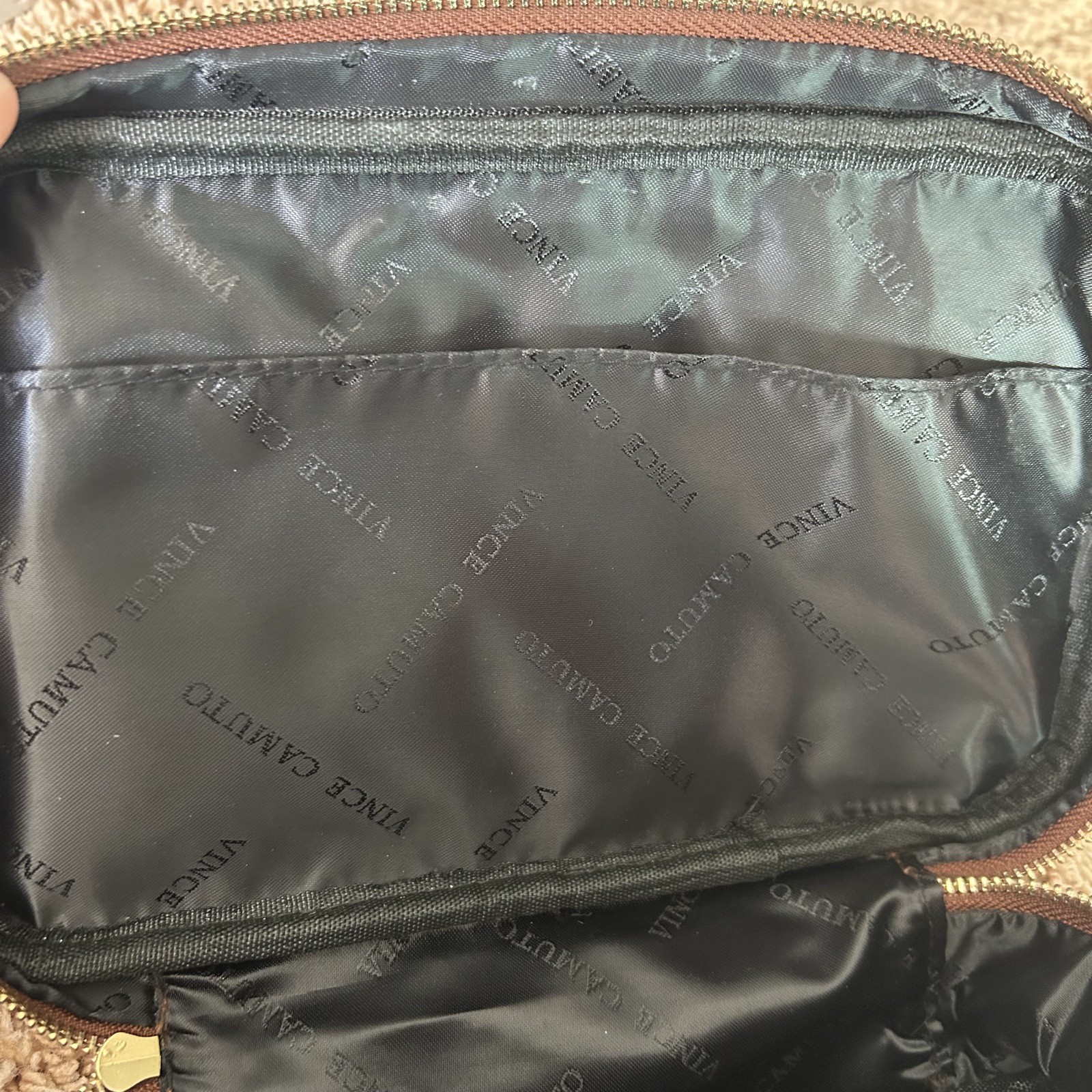 Vince Camuto Brown Crocodile Embossed Zip Around Toiletry Bag w Handle
