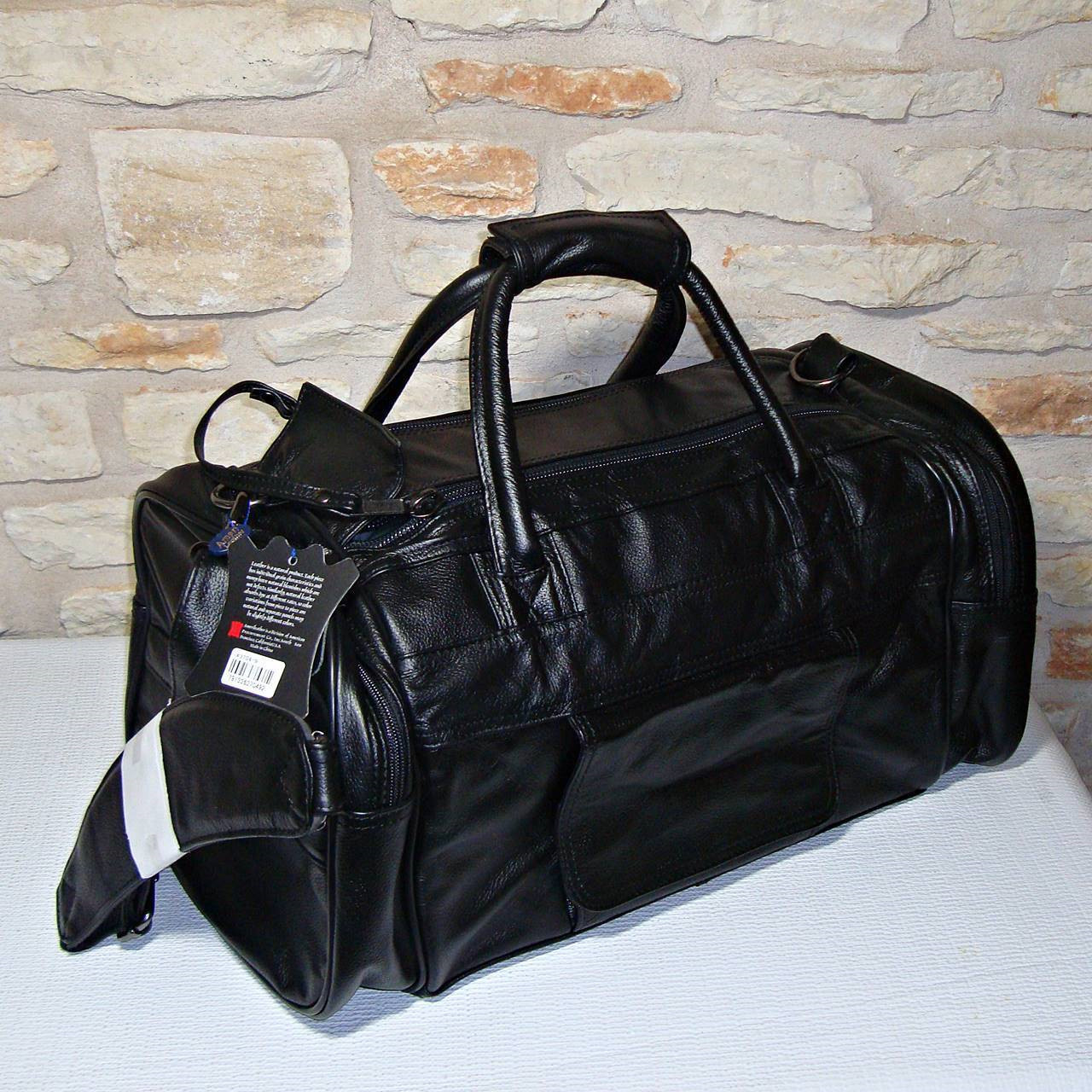 【NEW】AMERILEATHER 3704-9 BLACK LEATHER 20-INCH CARRY-ON DUAL ZIPPERED DUFFEL