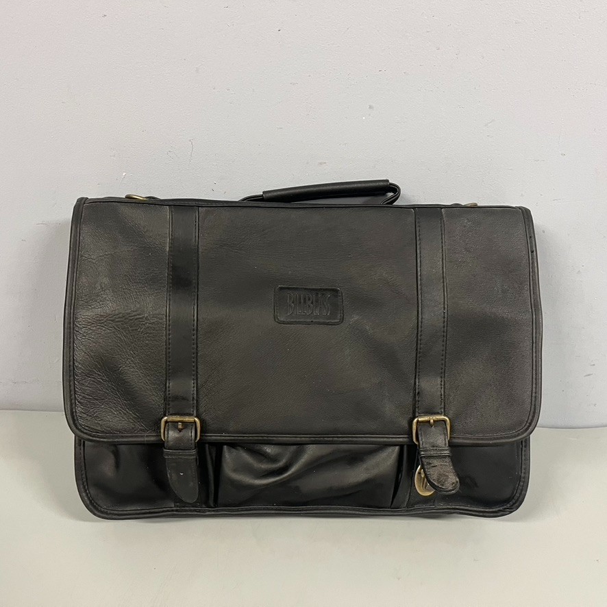 BILL BLASS Black Leather Laptop Messenger Travel Briefcase Shoulder Bag VTG