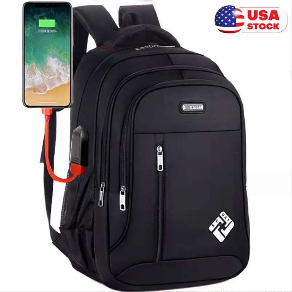 17″ Large Laptop Backpack Oxford Backpack Travel Business Bag w/ USB Charge Port