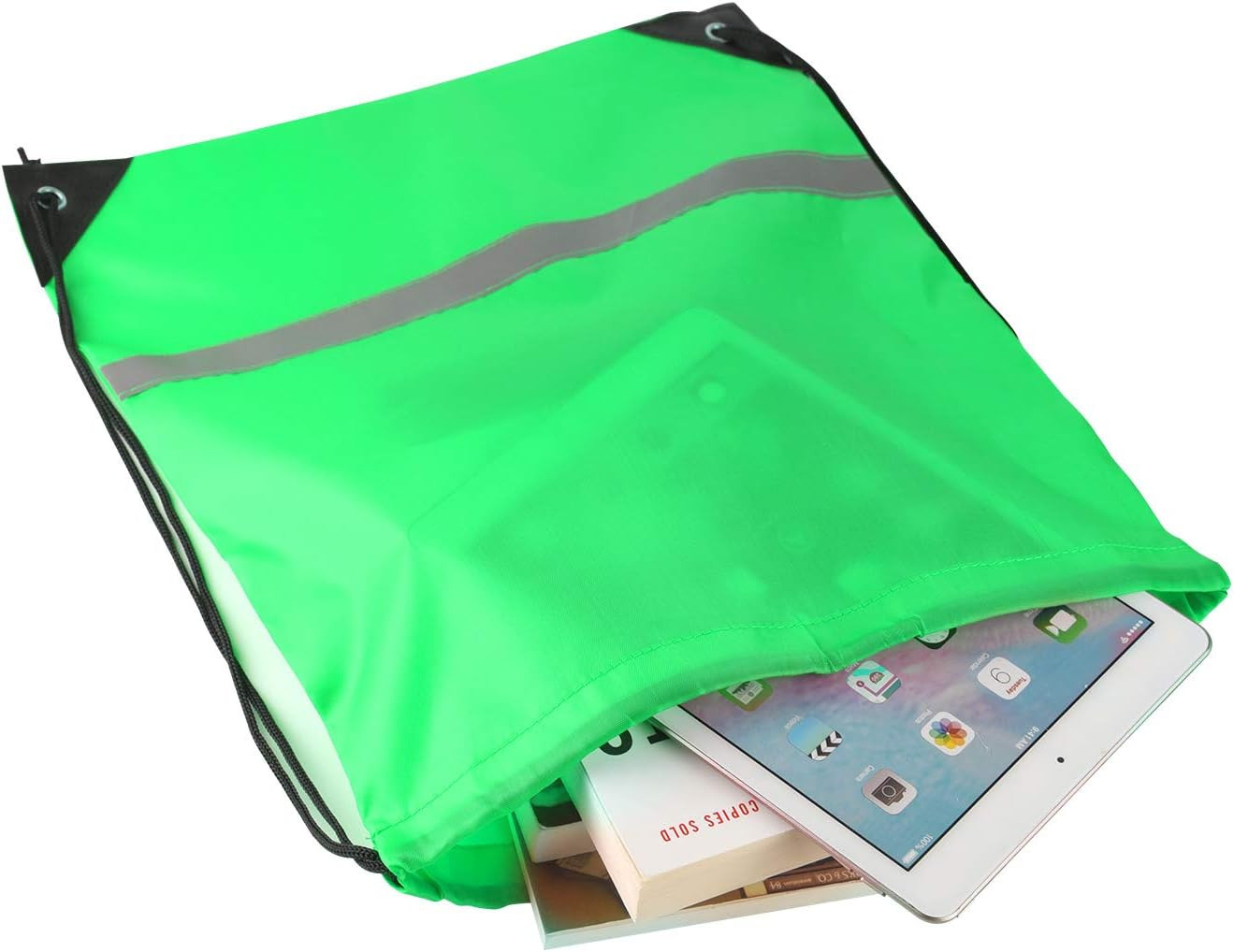 12 Pcs Drawstring Backpack Bag Bulk Reflective Backpack Green String Bags Cinch
