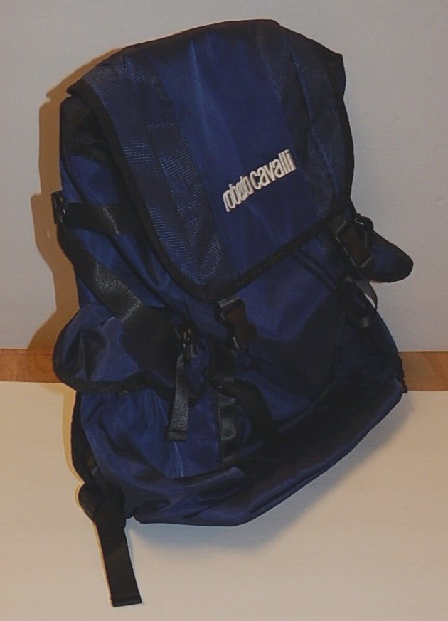 ROBERTO CAVALLI Unisex TRAVEL BACKPACK DARK NAVY BLUE NYLON NEW AUTHENTIC