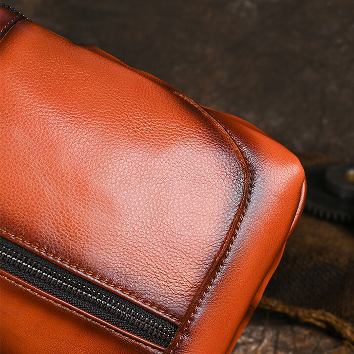Top Cowhide Leather Sling Backpack, Men‘s Crossbody Chest Bag Causal Daypack