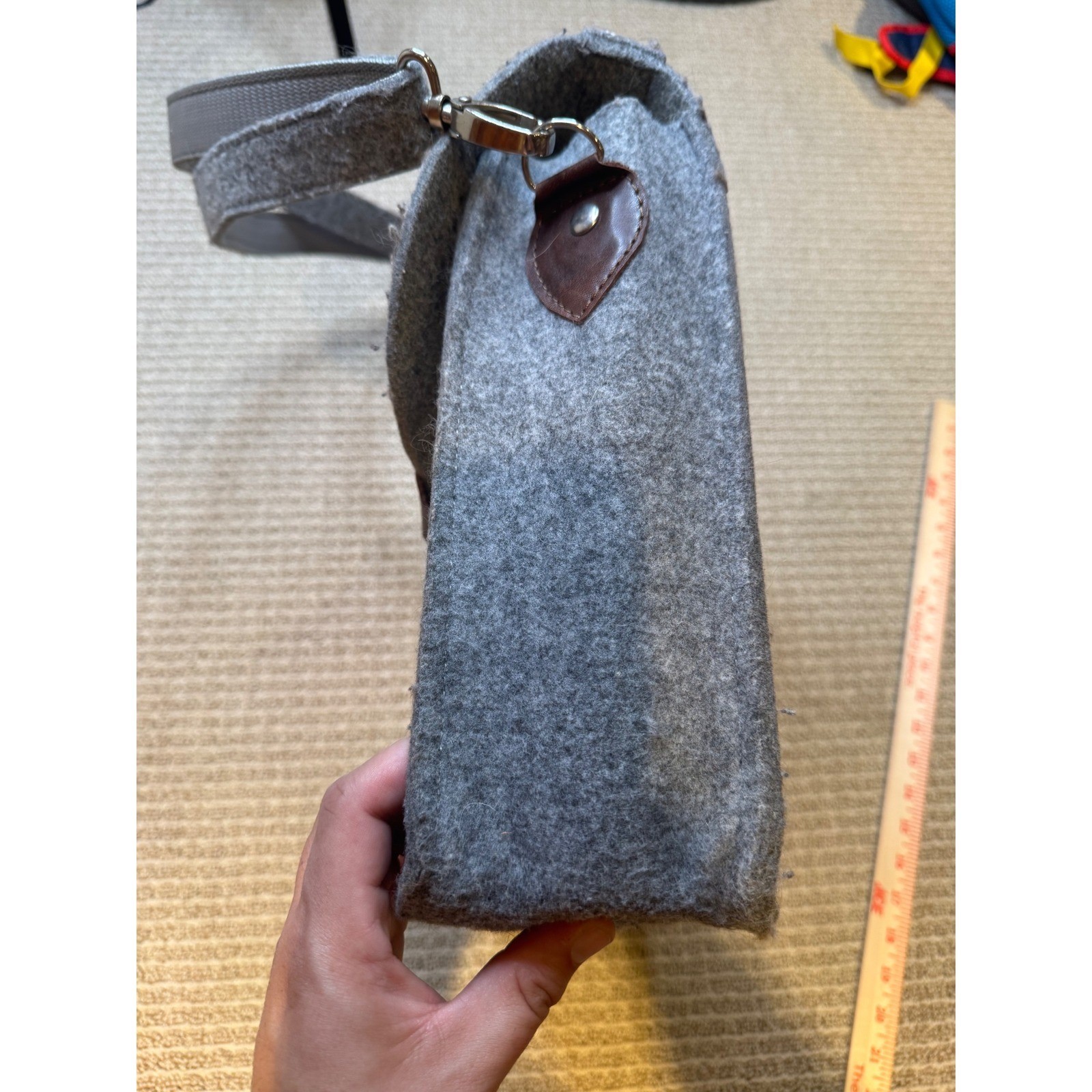 Grey Felt Satchel Messenger Bag Two Tone Buckle Strap Shoulder Bag