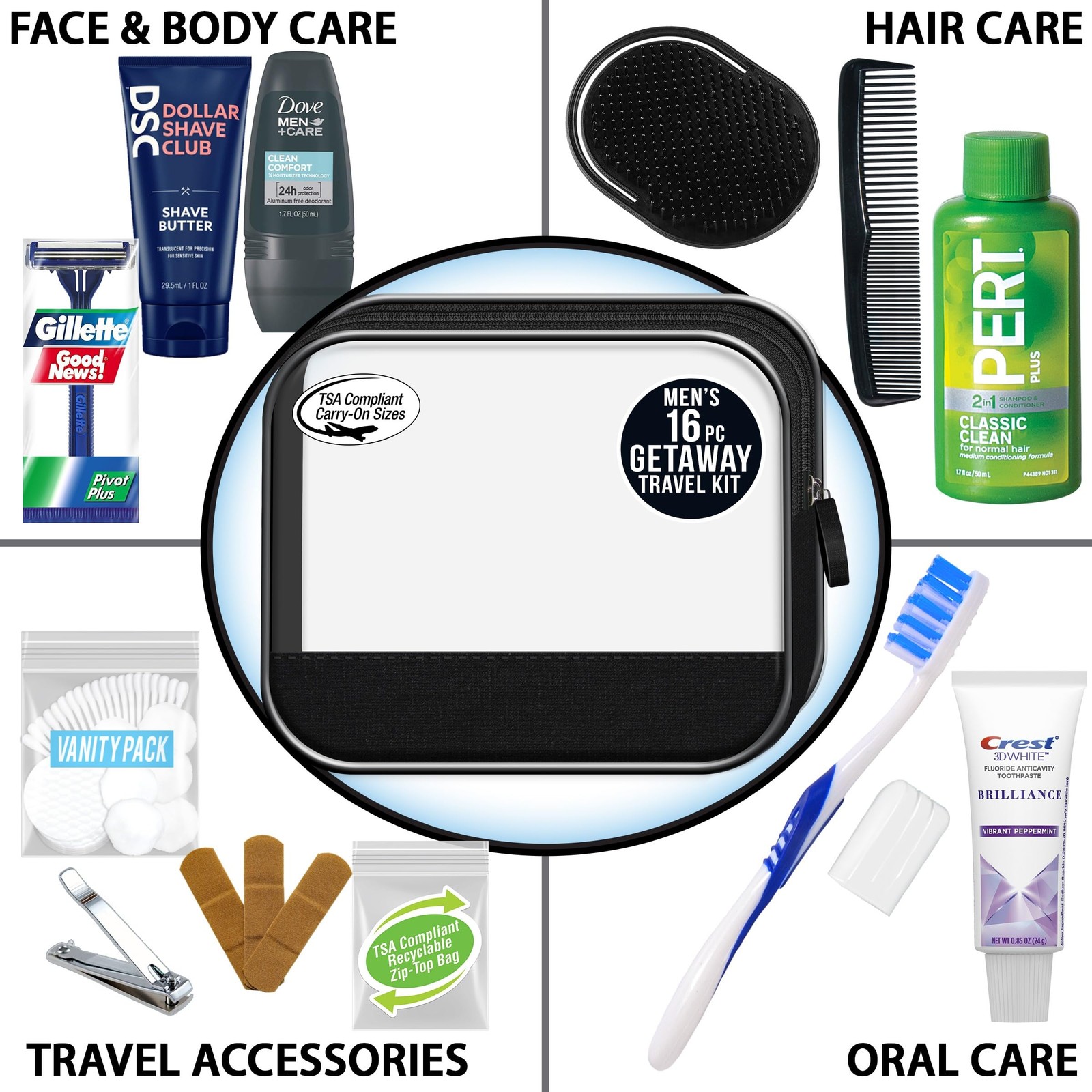 Convenience Kits International Men’s Super Deluxe, 16-Piece Kit 1 Kit, black