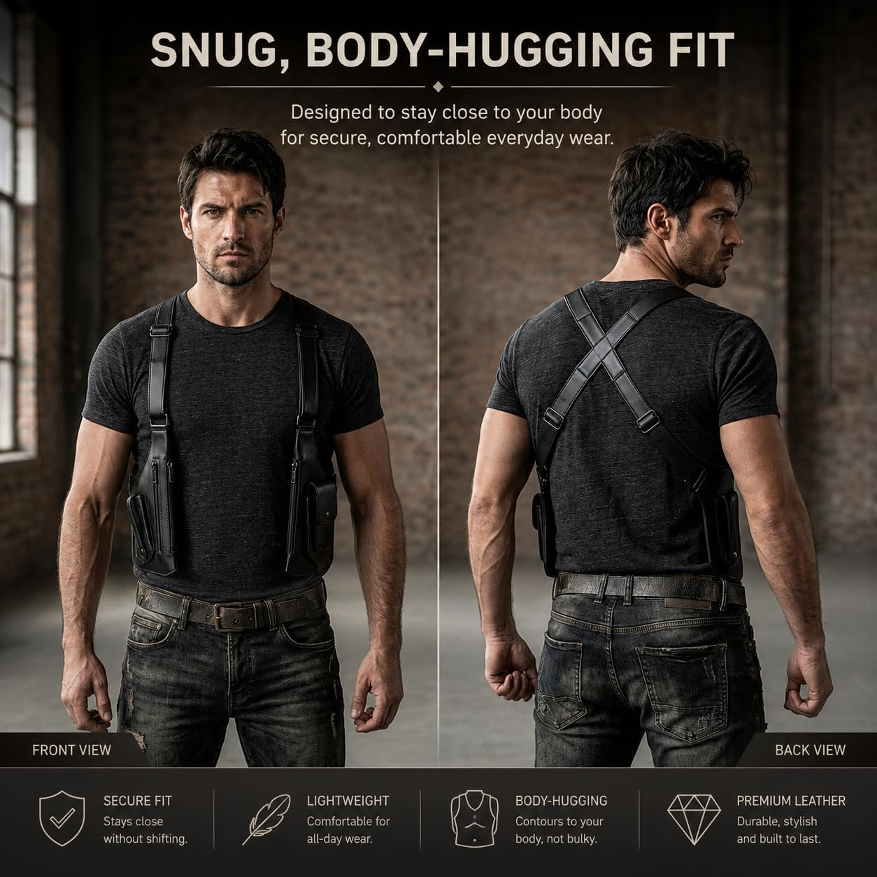 Double Shoulder Armpit Bag for Men, Anti-Theft Armpit Shoulder Bag, Adjustable U