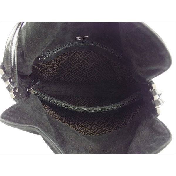 BALLY Shoulder Bag mixed material combination Black and Silver