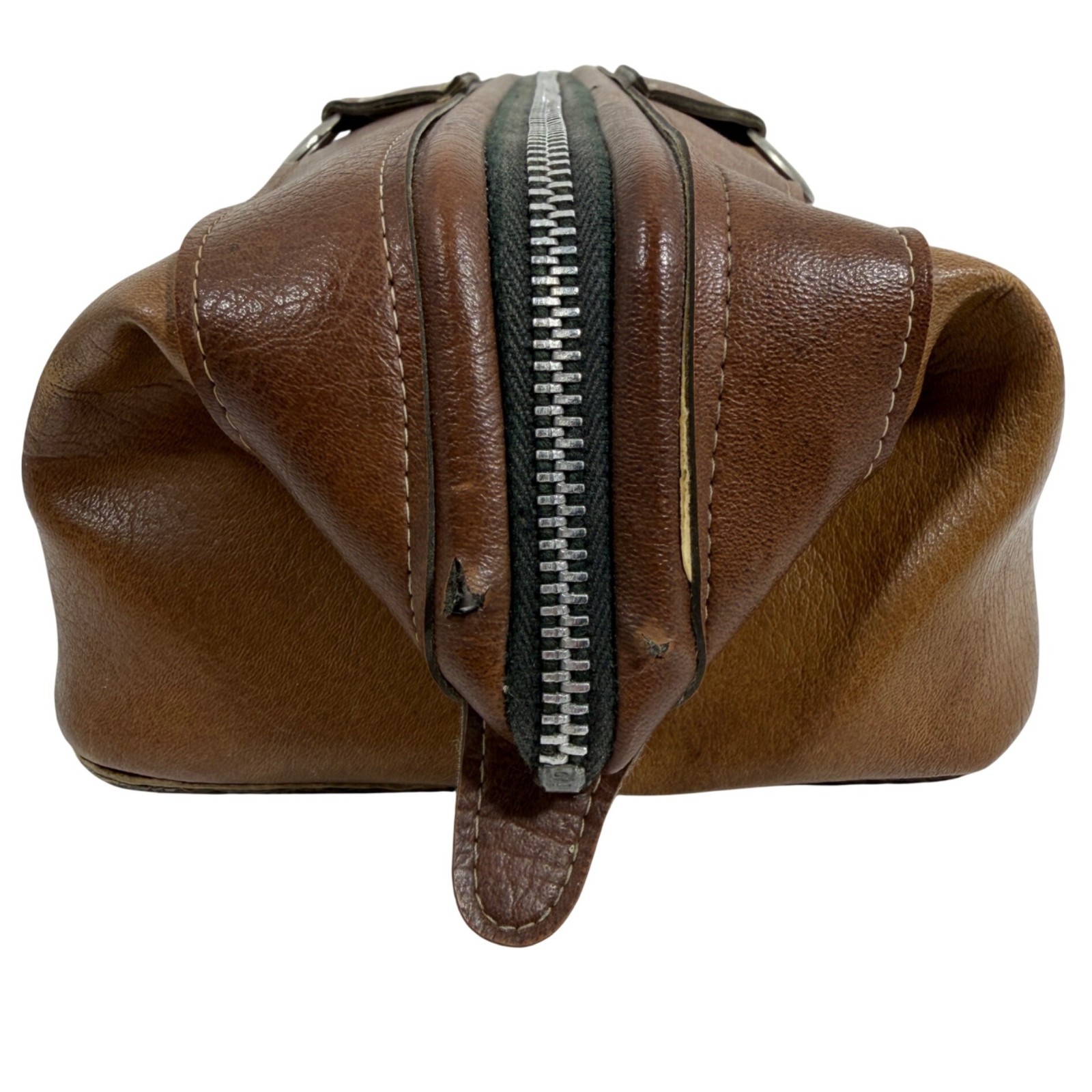 Vintage Rolfs Leather Dopp Kit Toiletry Travel Bag Brown Zip Shave Case FLAWS