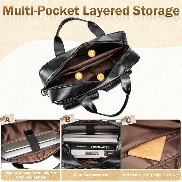 Leather Briefcase Men 15.6″ Laptop Bag Messenger Business Work Tote Waterproof