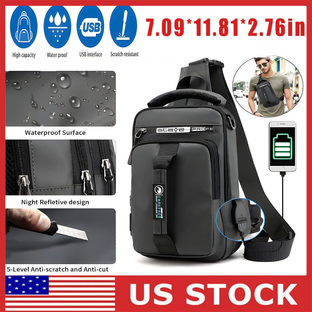 USB port anti-theft chest shoulder messenger backpack men’s sling crossbody bag