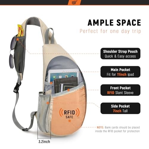 Sling Bag RFID Crossbody Sling Backpack Cross Body Shoulder Travel Small Beige