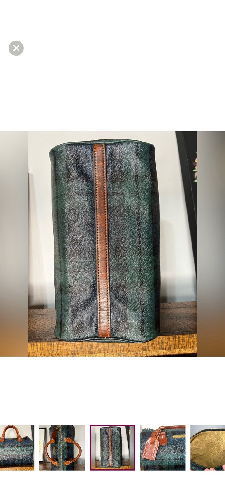 Polo Ralph Lauren Plaid Leather Trim Top Handle Bag Green Black Brown