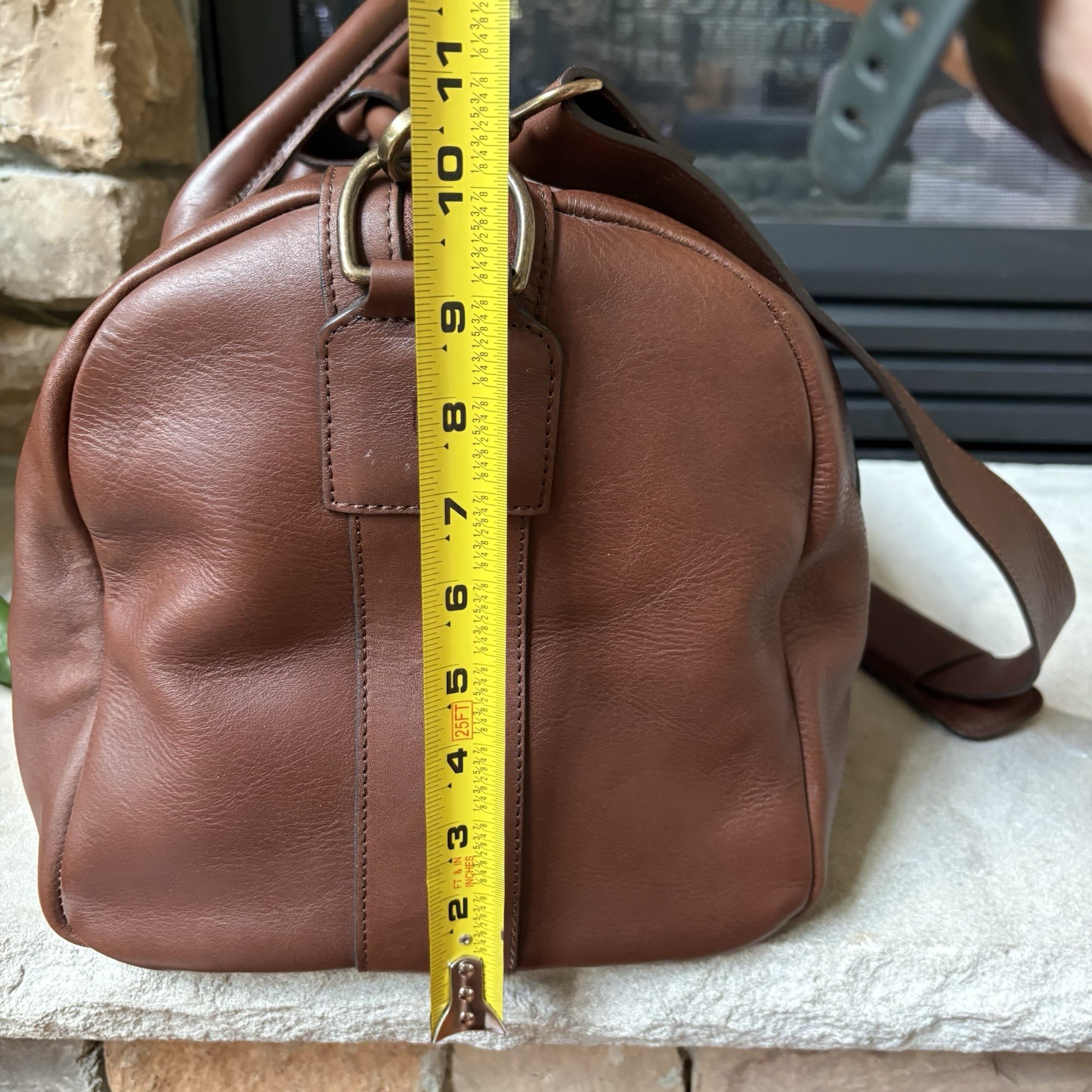 Tecovas Brown Leather Duffle Bag Weekender Shoulder Strap Luggage Tag NWOT