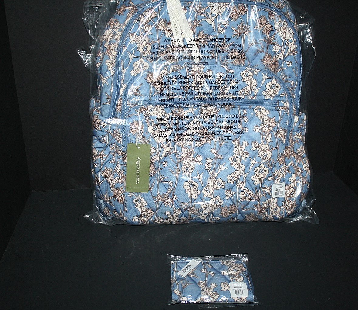 Vera Bradley Bancroft Backpack Larkspur Delphinum, & Zip Card Pouch NWT NIP