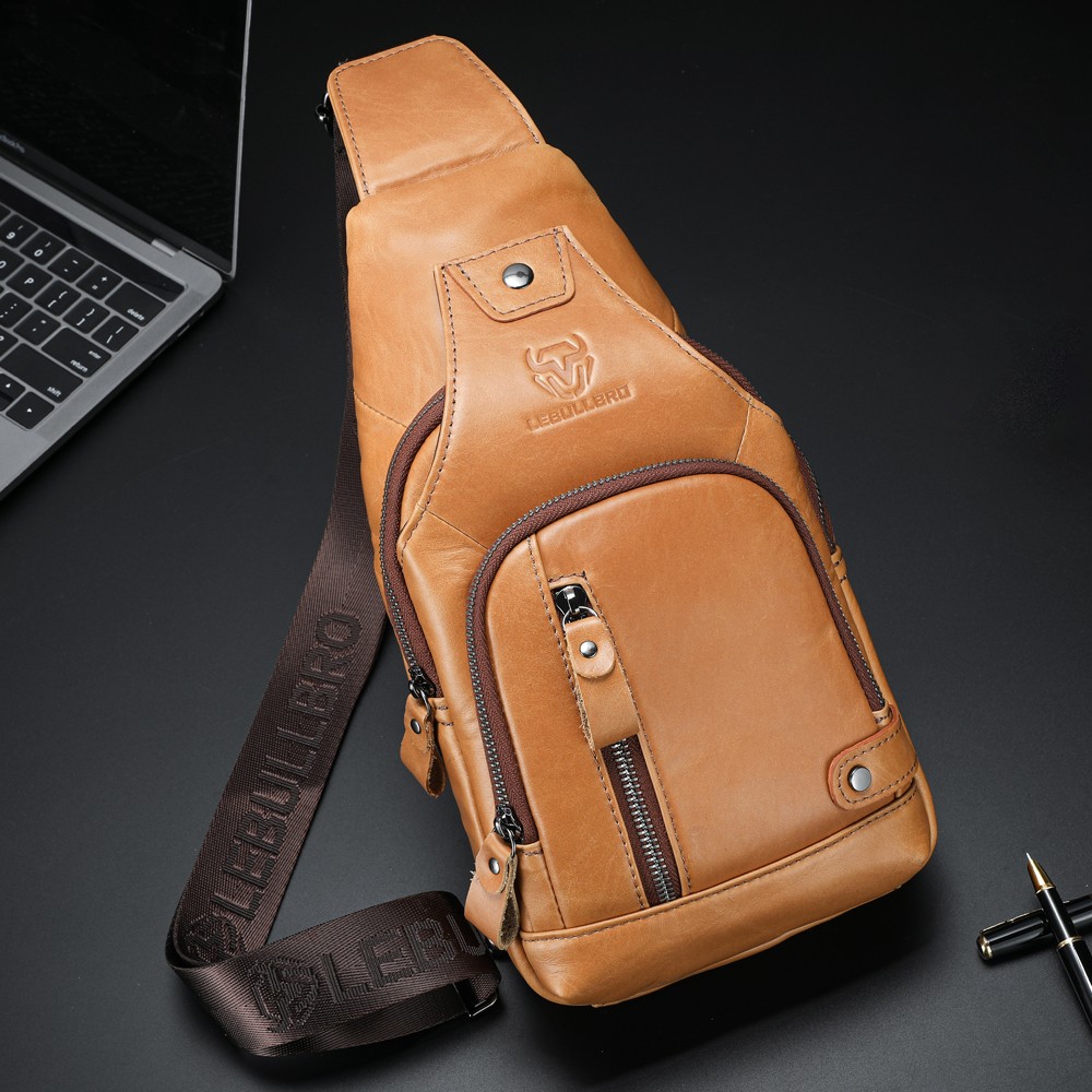 Sling Backpack Cowhide Genuine Leather Chest Crossbody Shoulder Bag Real Leather