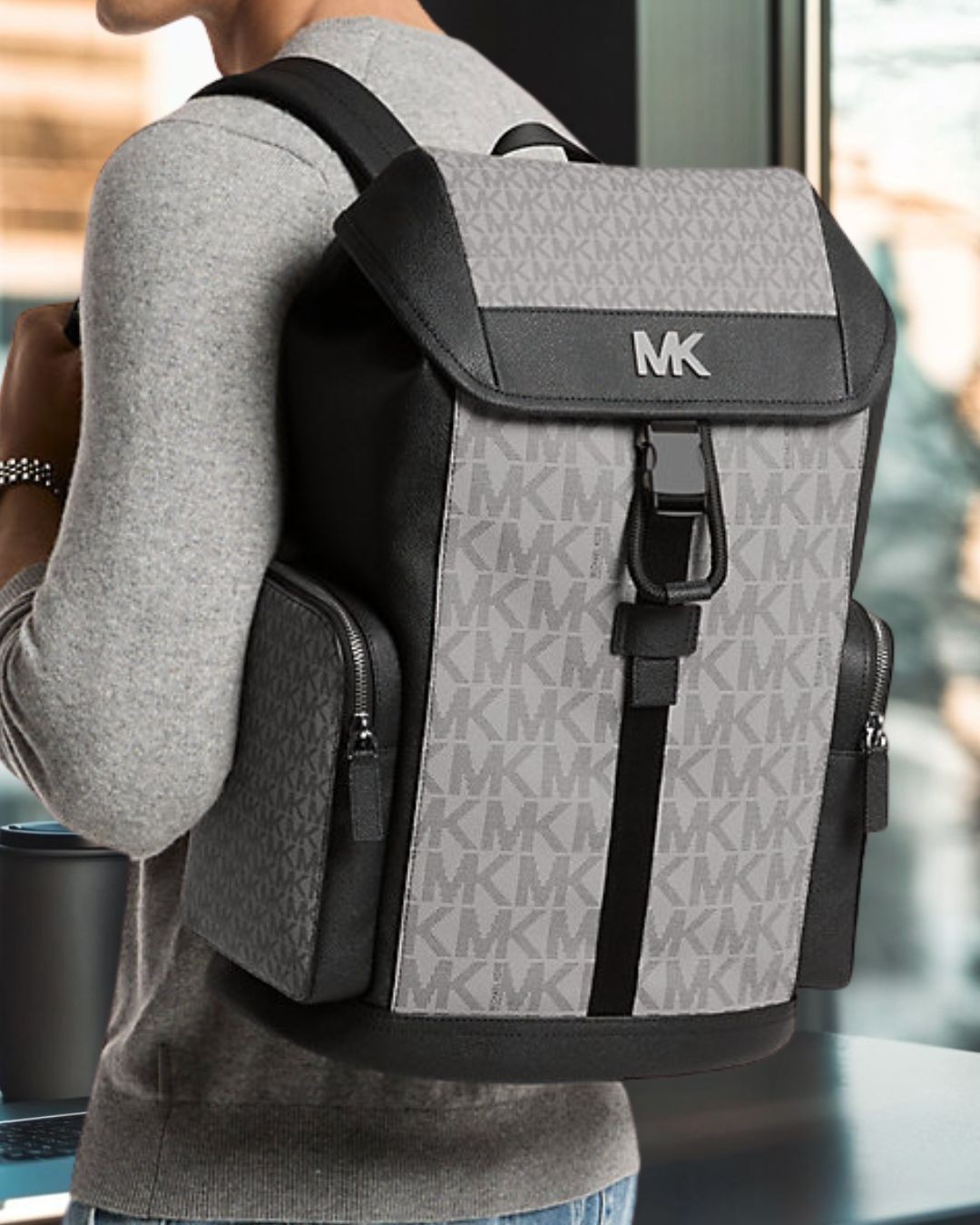 Michael Kors Cooper Men Medium Signature Logo Travel City Backpack Variation
