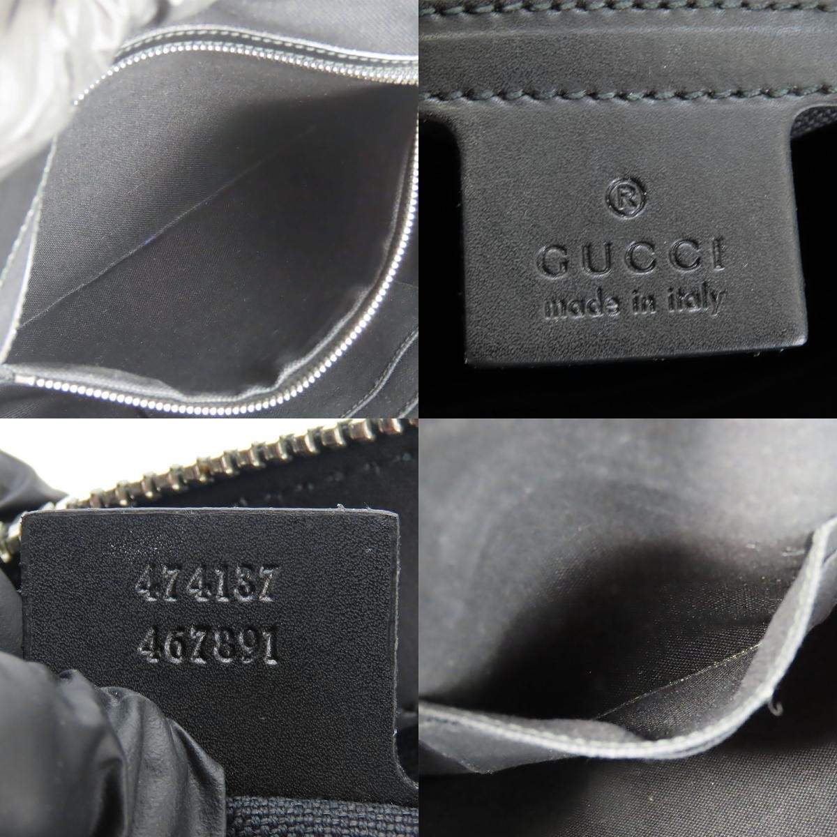 Gucci Shoulder Bag 474137 GG Supreme Canvas Black Gray Silver Hardware Tiger