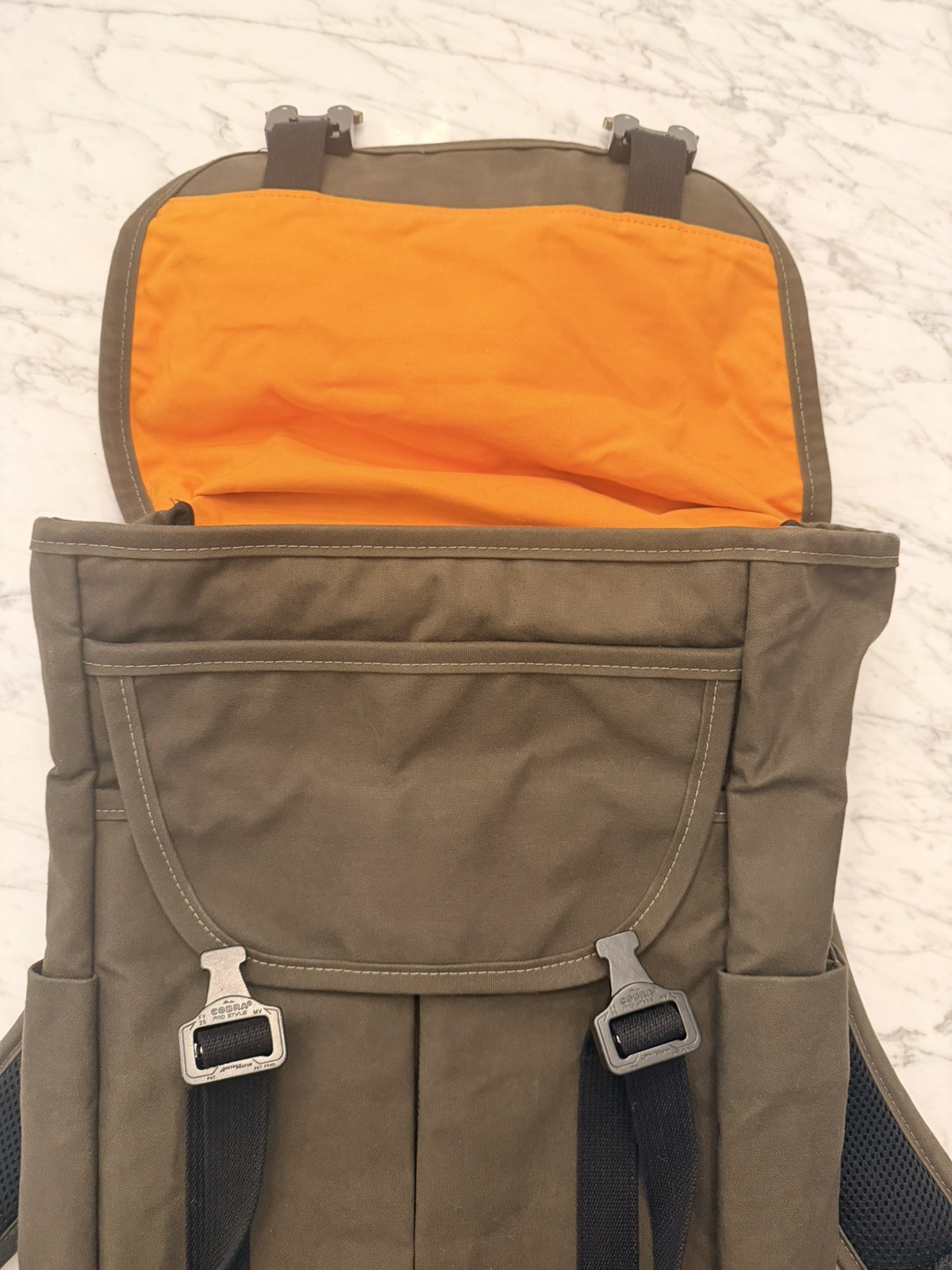 Trakke Bannoch backpack, olive dry wax canvas, Cobra Quick Release Buckles