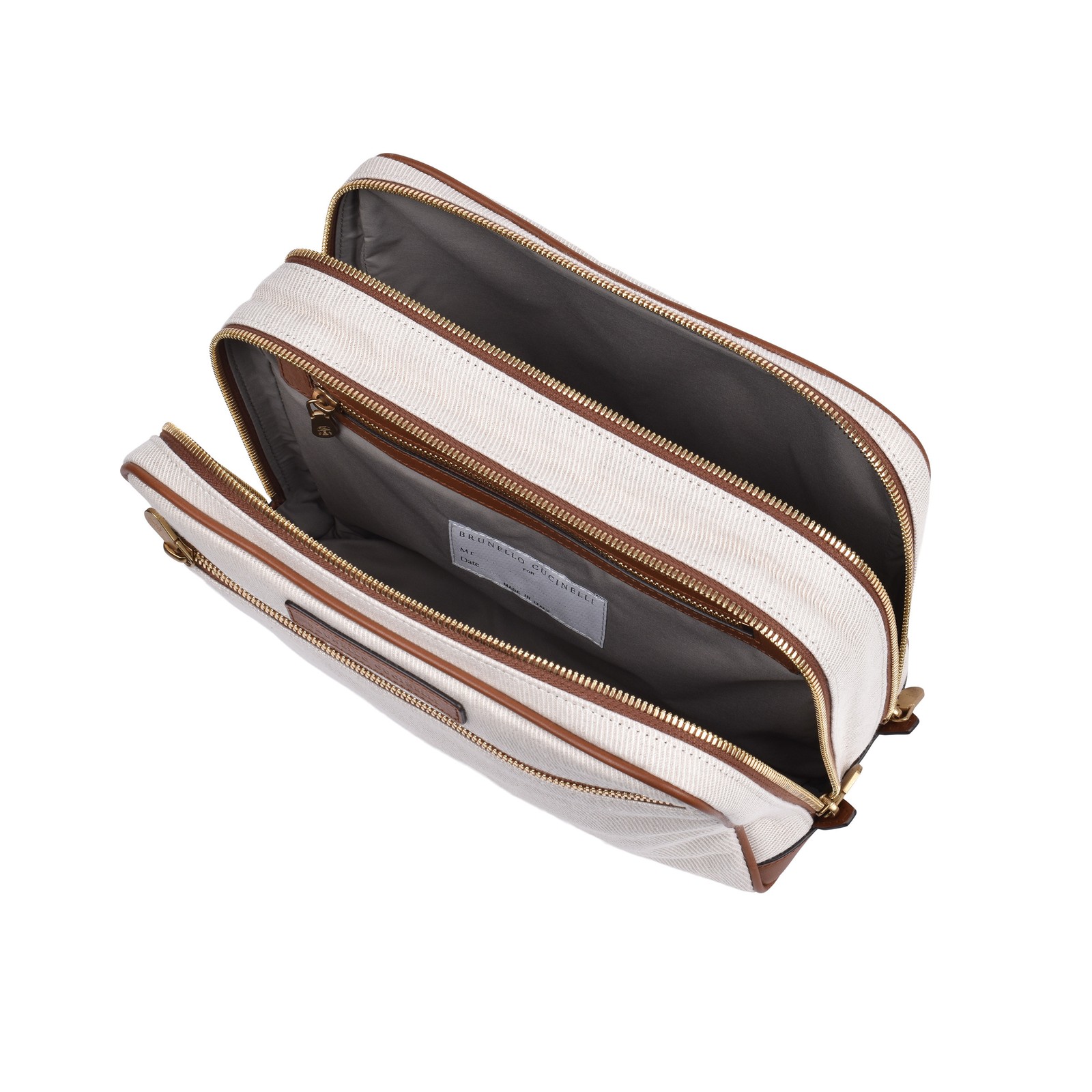BRUNELLO CUCINELLI MEN’S NATURAL COGNAC LINEN ZIPPERED TRAVEL CASE MSRP $1755