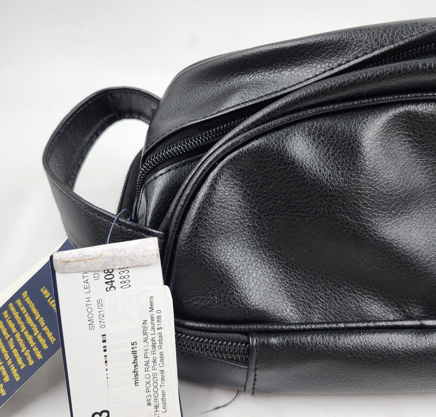 Polo Ralph Lauren Leather Travel Case Bag Men’s One Size Black Top Zip Closure