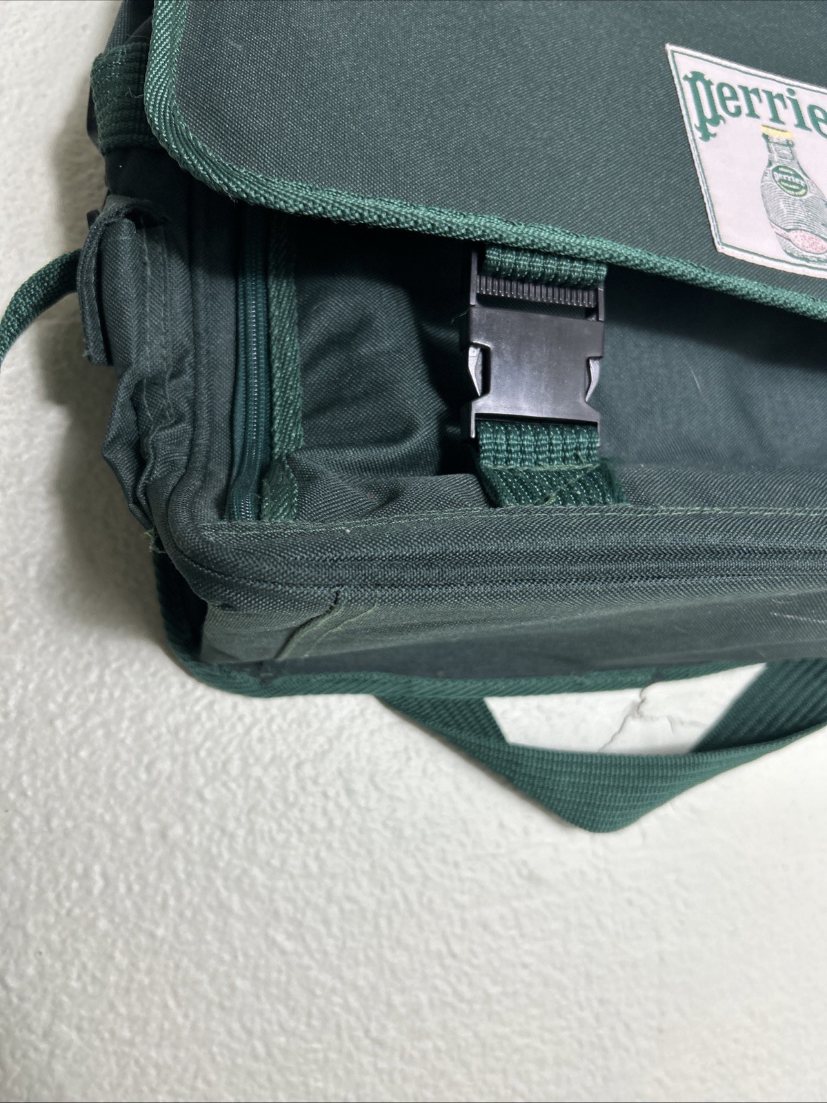 Vintage Perrier Sparkling Water Crossbody Messenger Bag Green 17x12x6