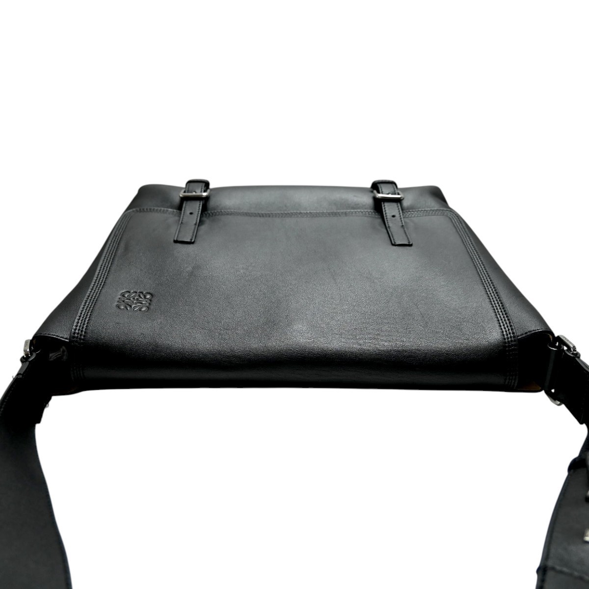 LOEWE Anagram Logo Leather Messenger Shoulder Bag, Black, T2606-k145