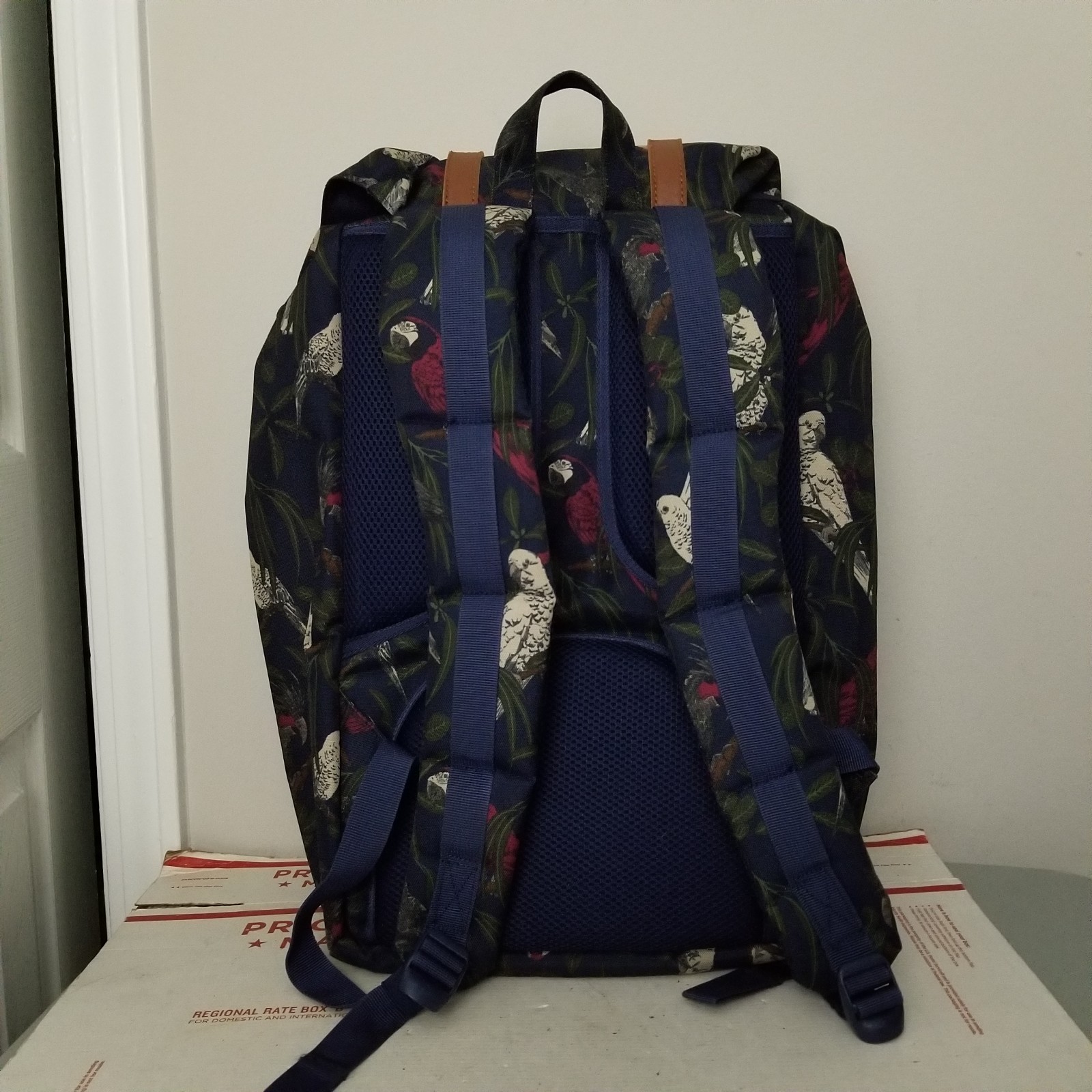 Herschel Parrots Backpack Bag Blue Tropical Floral Birds Brindle Parlour Laptop