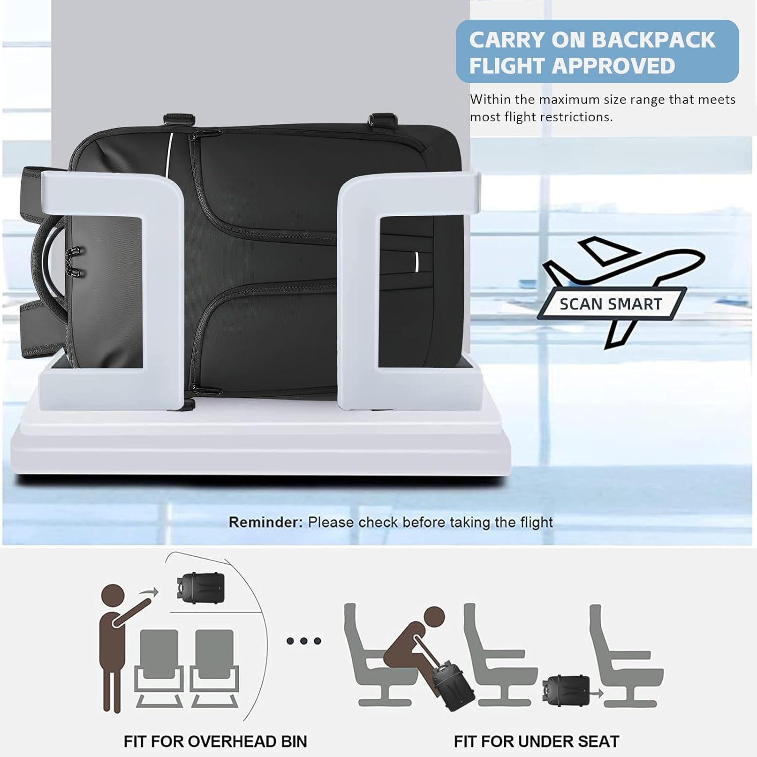 Vacuum Compression Backpack for Travel, 47L Expandable Backpack with Pump, 17 in