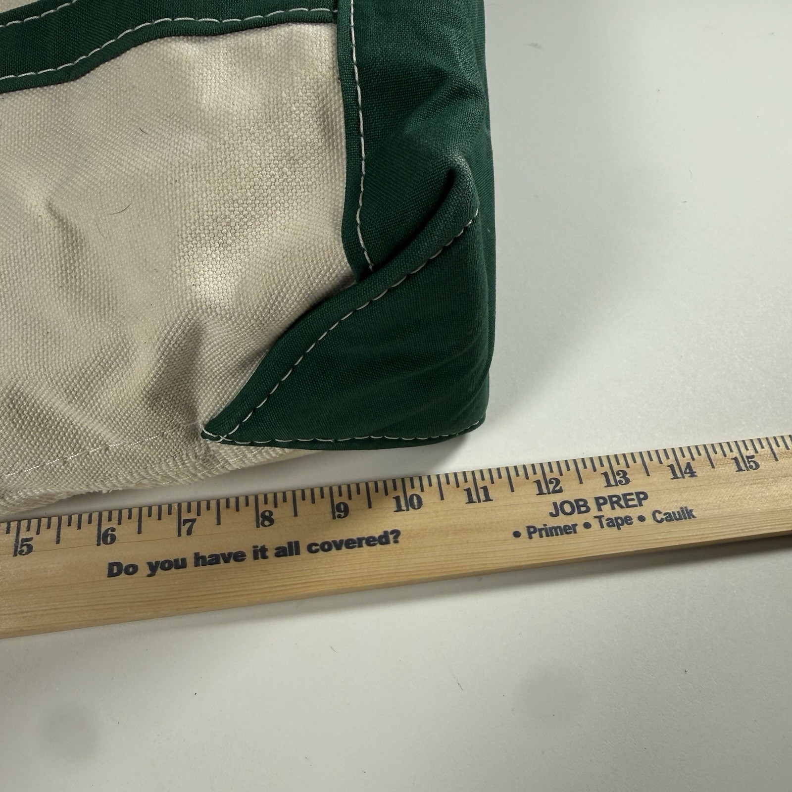 LL Bean Boat and Tote Canvas Bag 12.5″ 5.5″ Green White Made In USA Stiff