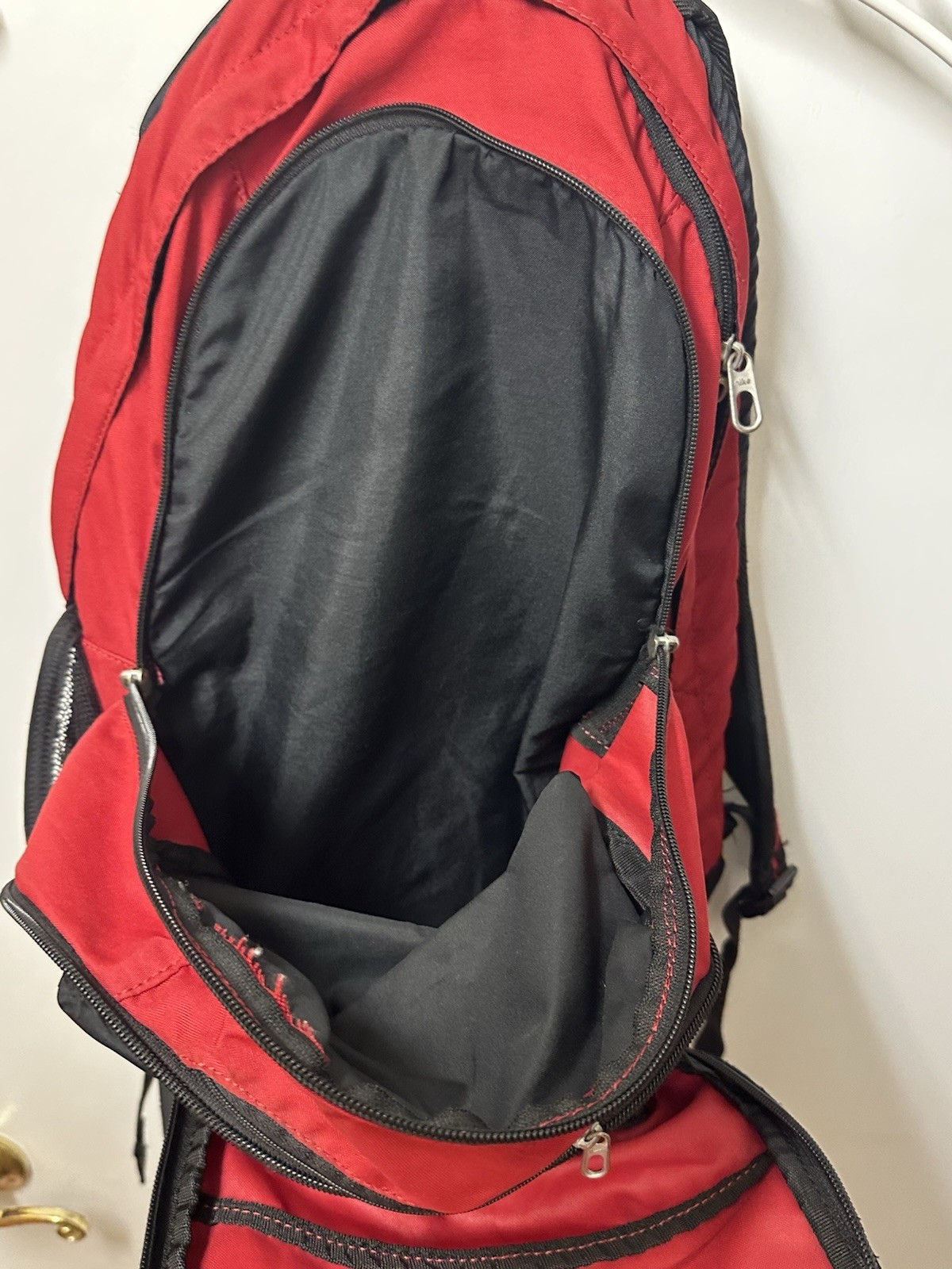 Nike Mesh Backpack Black Red Sports Training school Bag Swoosh Multi zip pockets