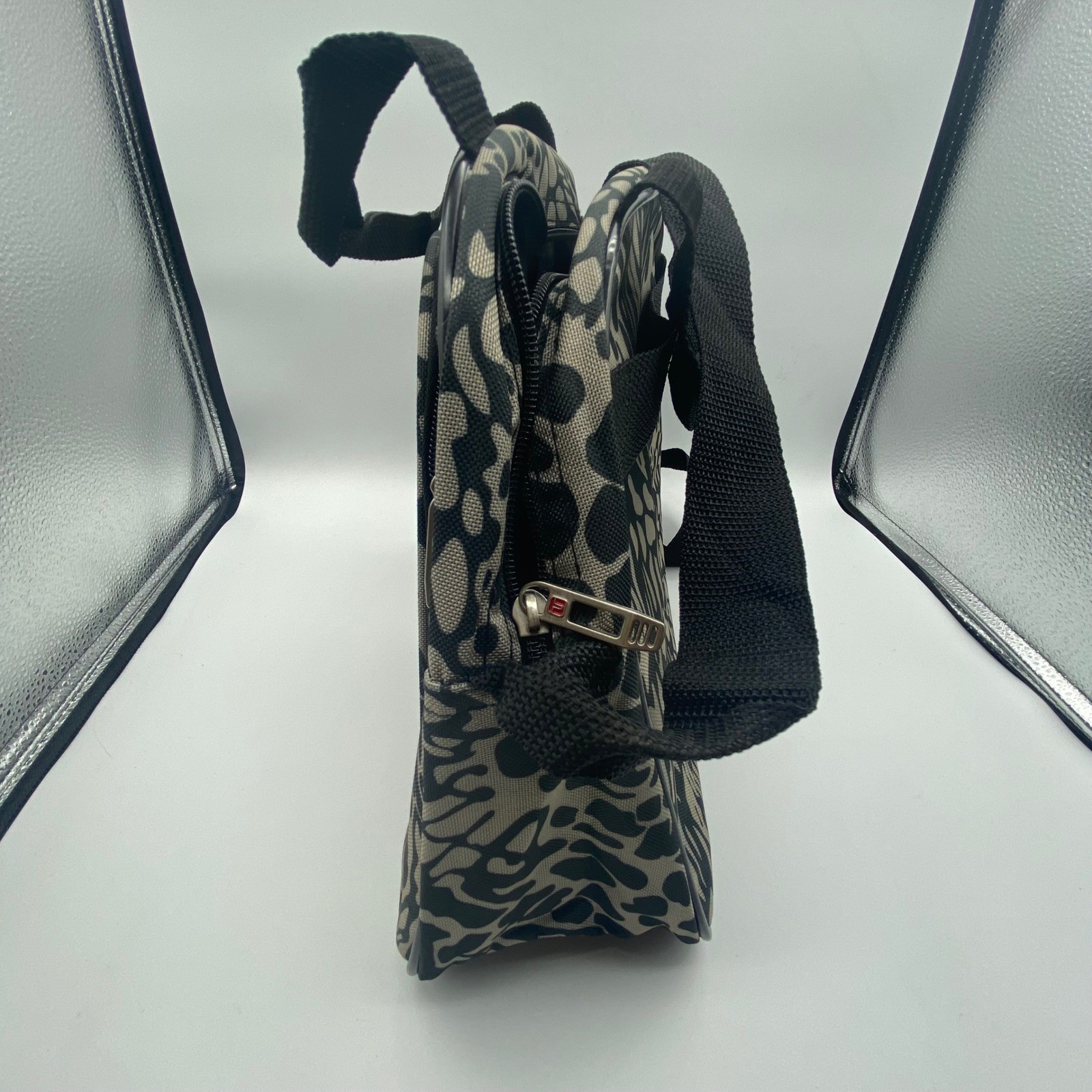 TAG Small Messenger Bag Grey Black Animal Print Canvas Crossbody